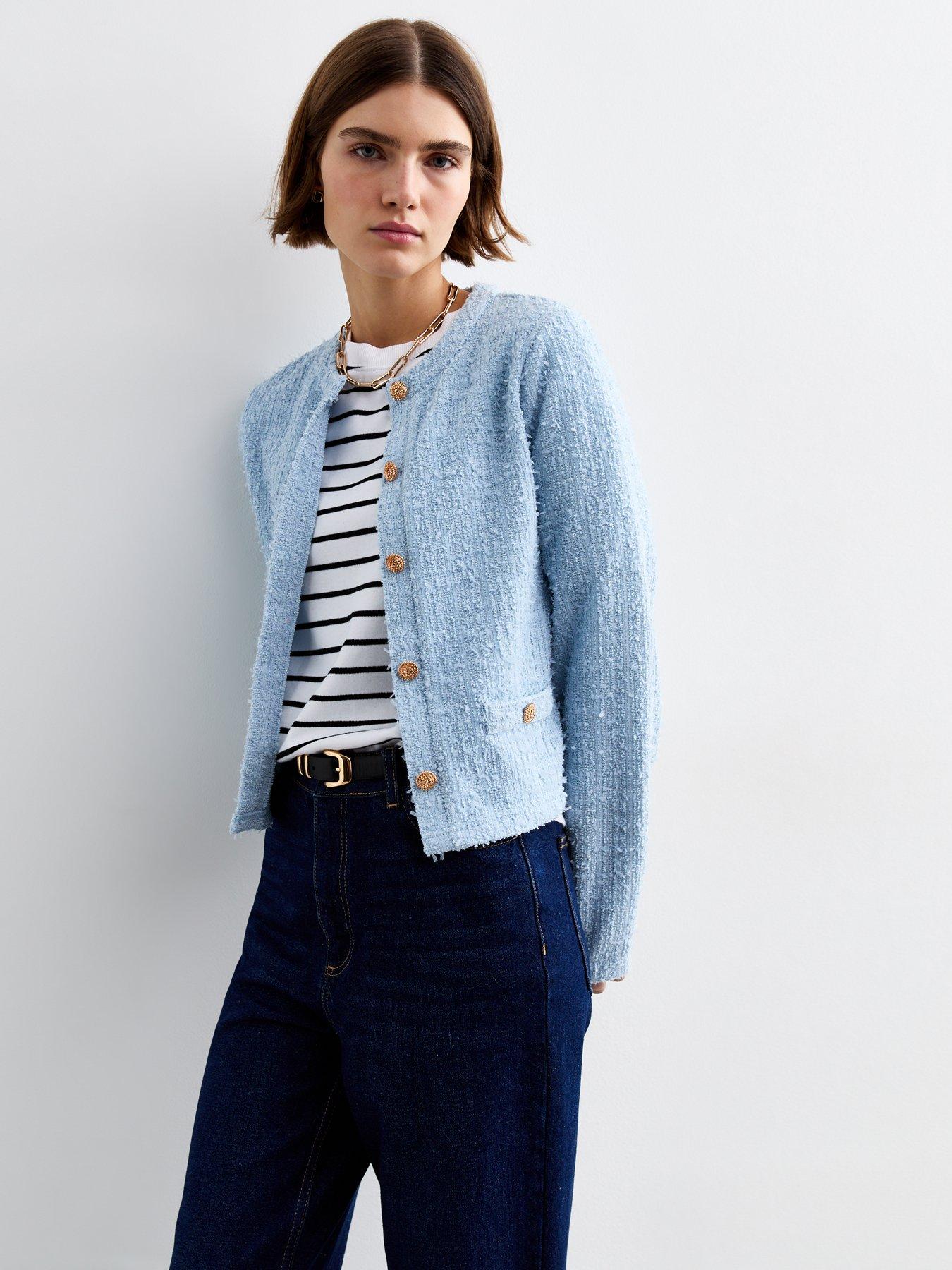 undefined Pale Textured Button Front Cardigan - Blue