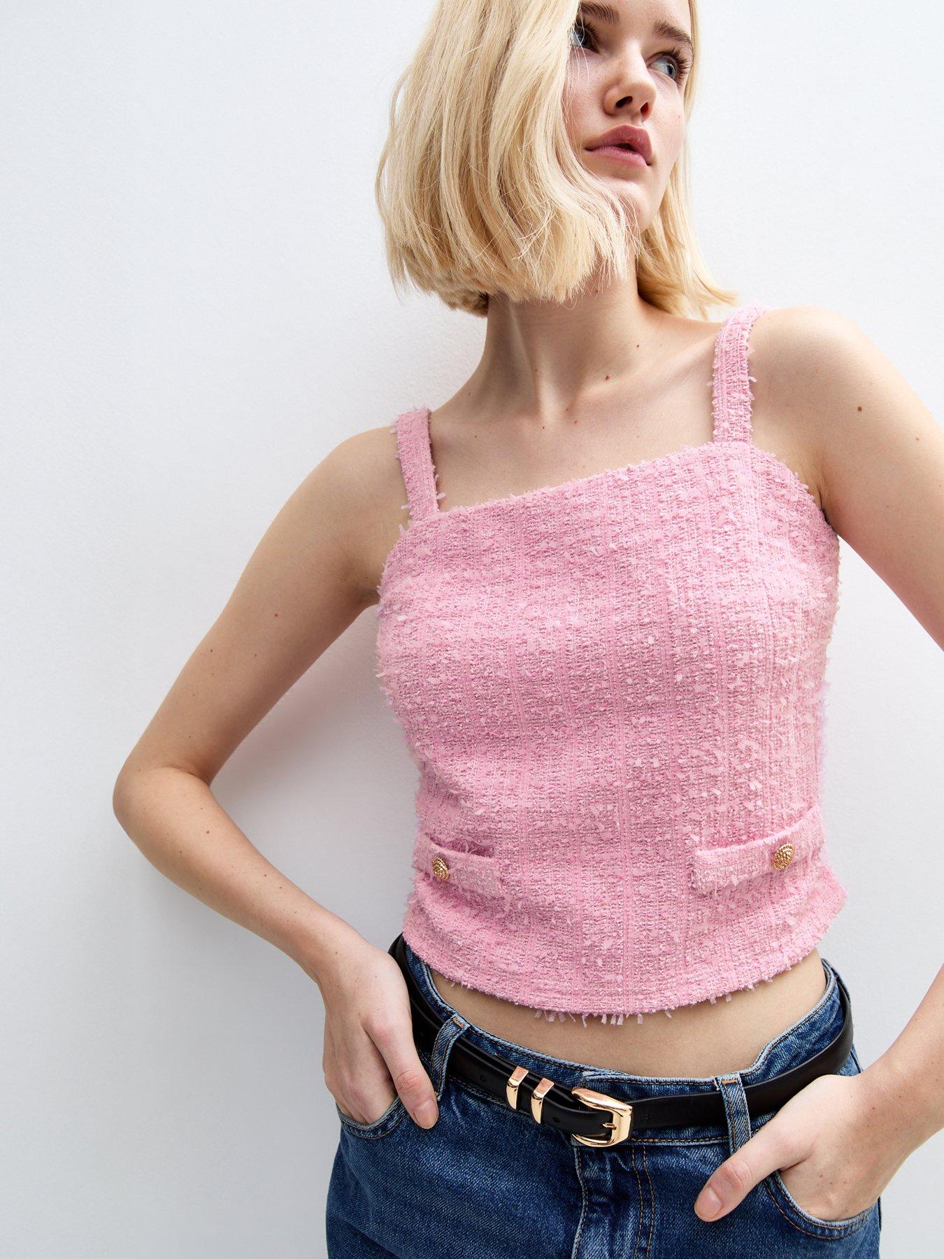 Image 4 of 5 of New Look Pink Textured Button Detail Cropped Vest