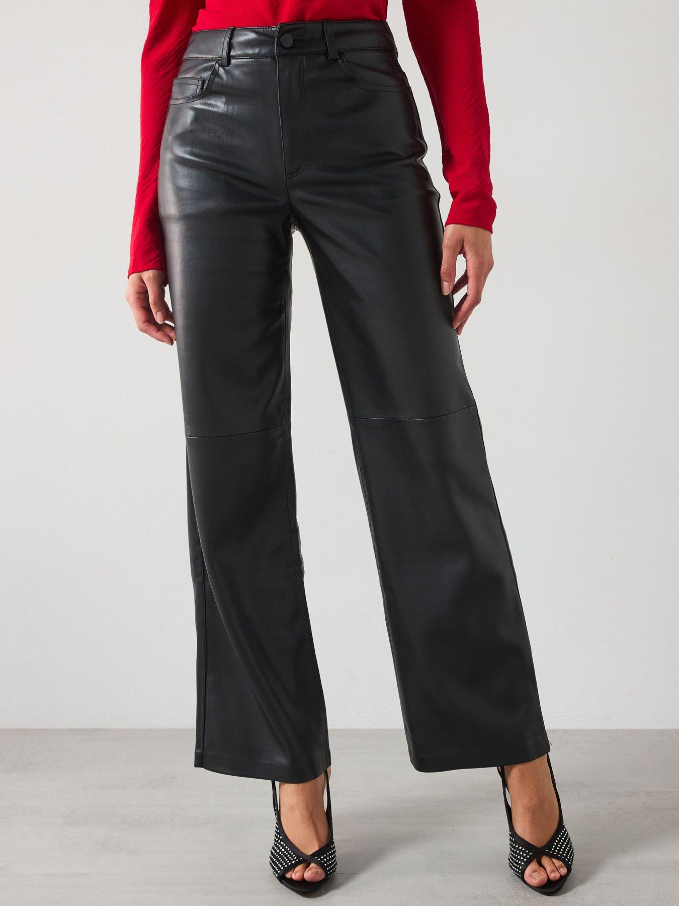 Mango Faux Leather Trousers - Black