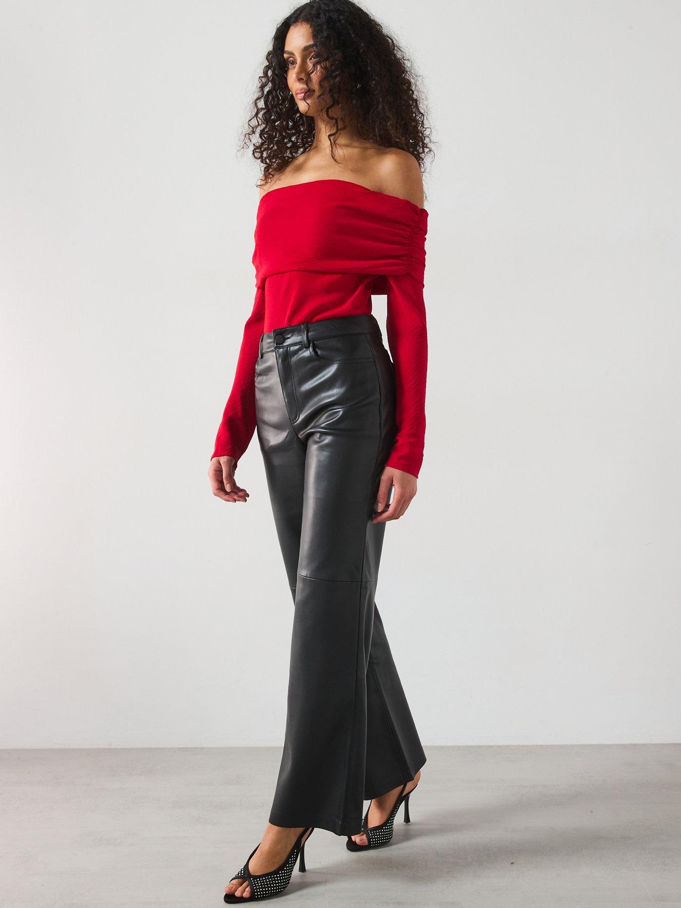 Mango Leather Trousers For Ladies High-waist Straight Leather