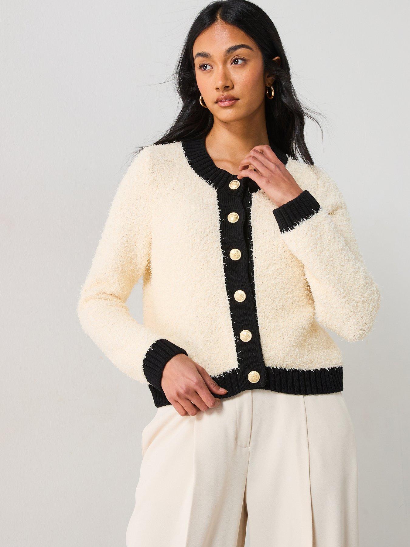 Image 1 of 6 of Mango Button Cardigan- Monochrome
