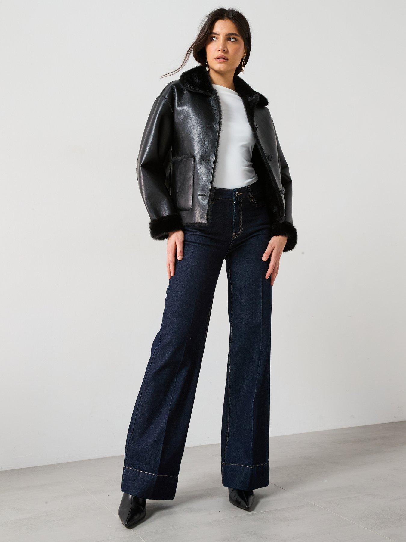 Image 3 of 6 of Mango Faux Fur Details Pu Aviator Jacket - Black