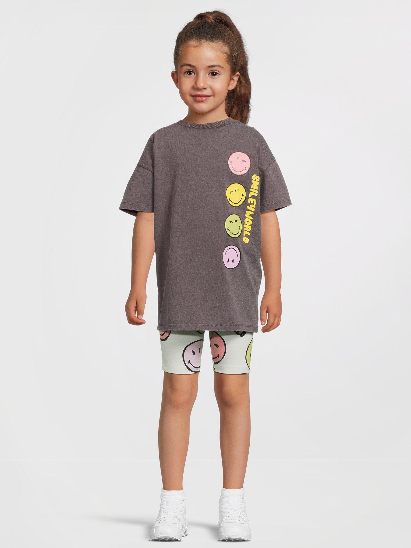 Image 1 of 5 of The Smiley Company Acid Wash T-Shirt And Cycling Short Set - Multi