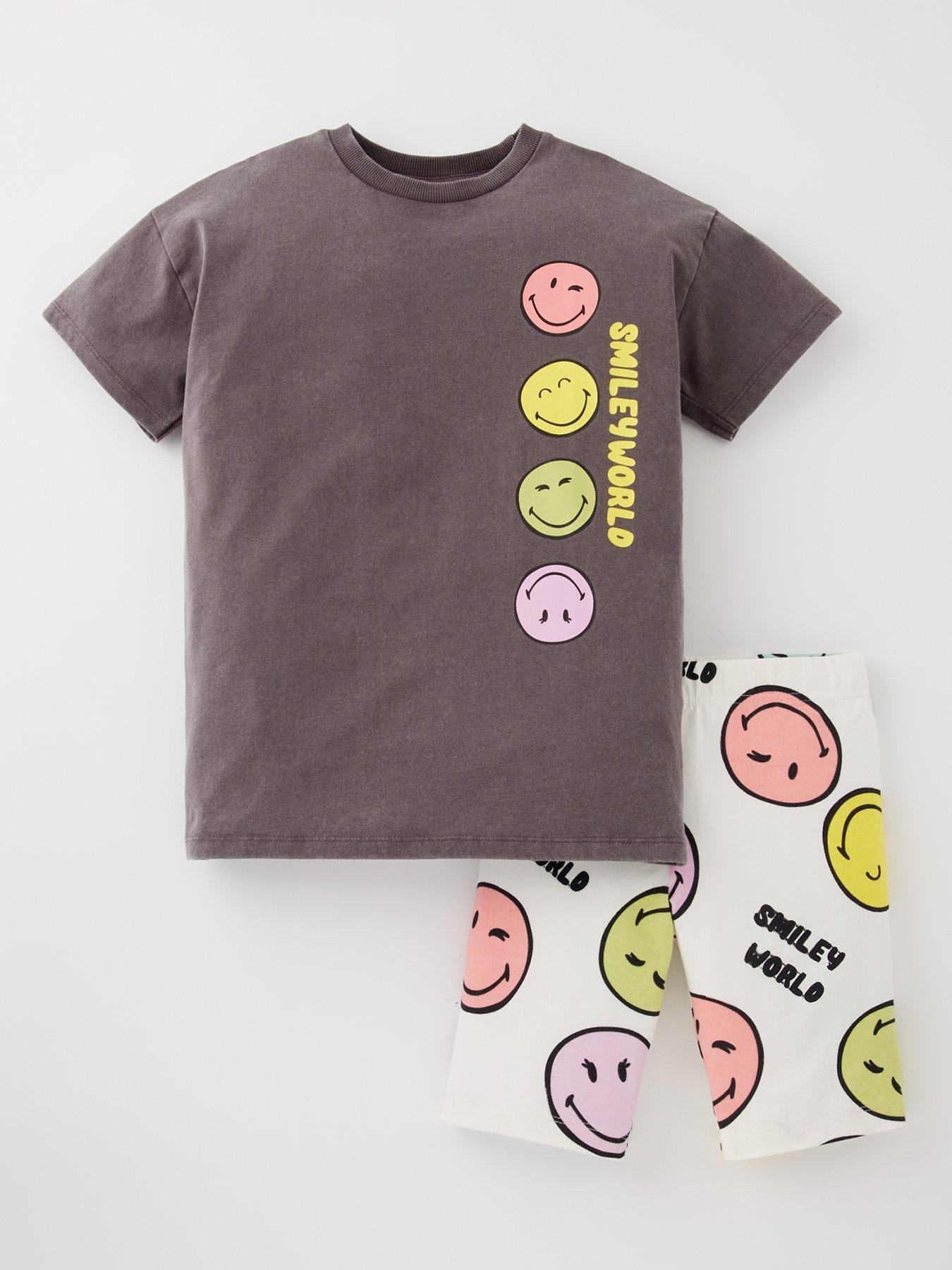 Image 2 of 5 of The Smiley Company Acid Wash T-Shirt And Cycling Short Set - Multi