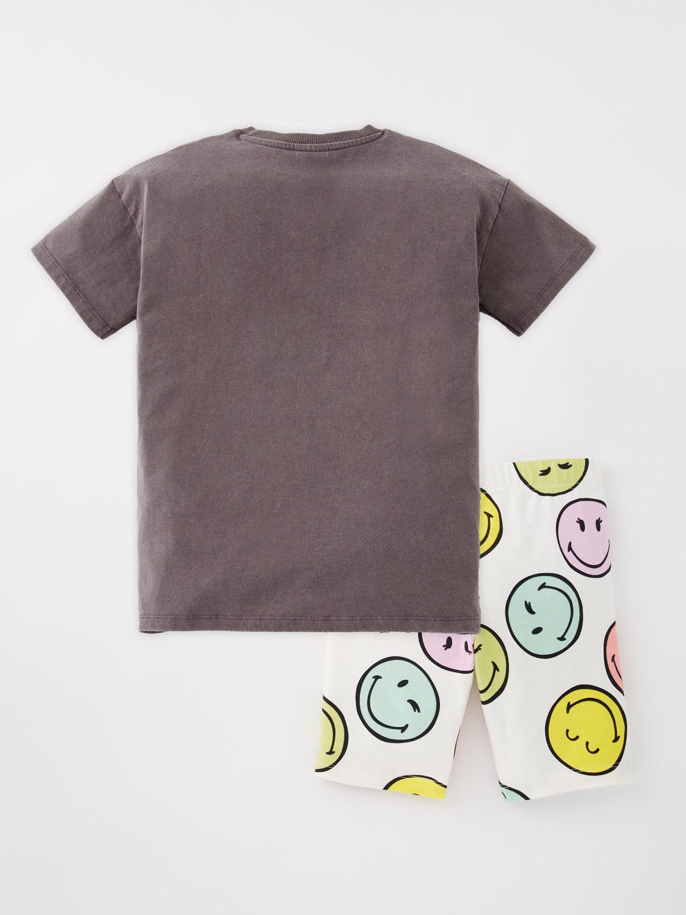 Image 3 of 5 of The Smiley Company Acid Wash T-Shirt And Cycling Short Set - Multi