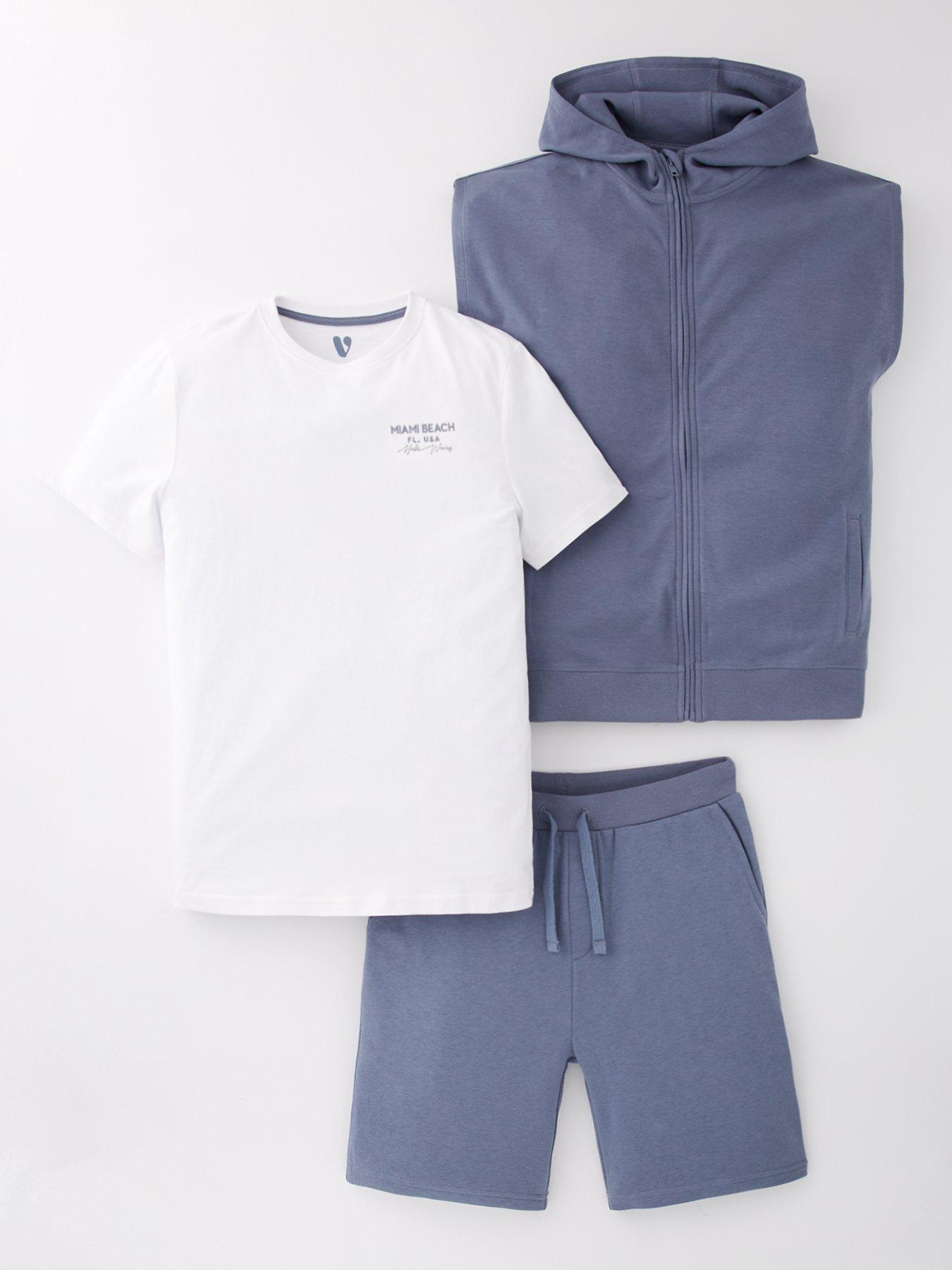 undefined Boys Sleeveless Hoodie And Short T-Shirt Set - Blue