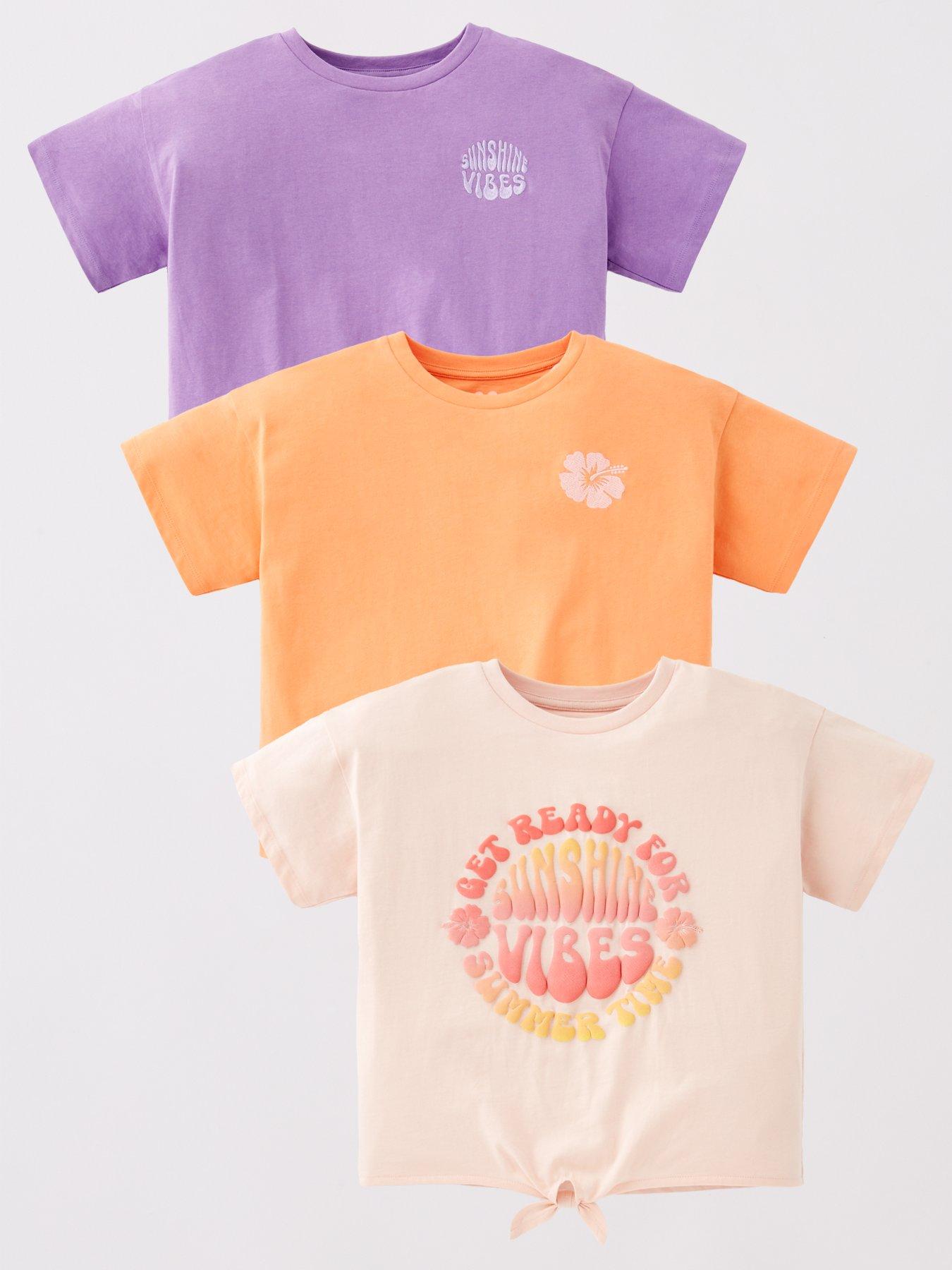 V by Very Girls Tie Front 3 Pack T-Shirt - Multi Print