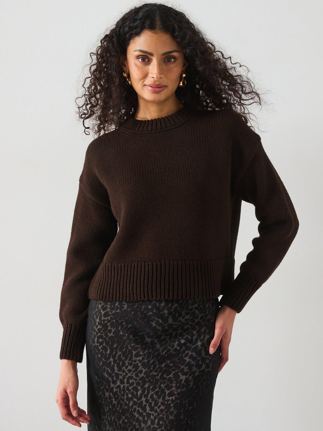 undefined Chunky Knit Sweater With Ribbed Trims - Brown