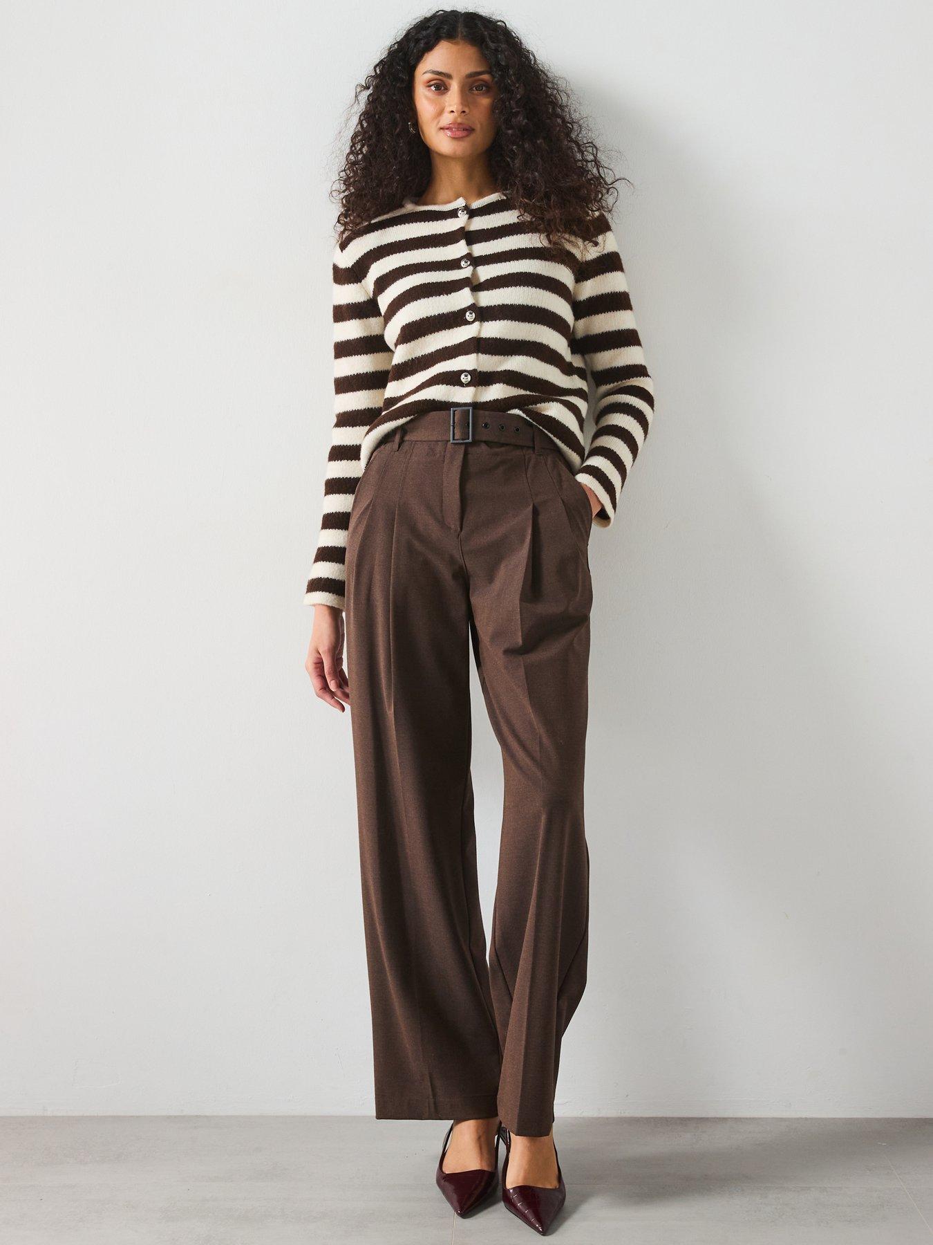 Image 3 of 6 of Mango Belted Wide Leg Trousers - Brown