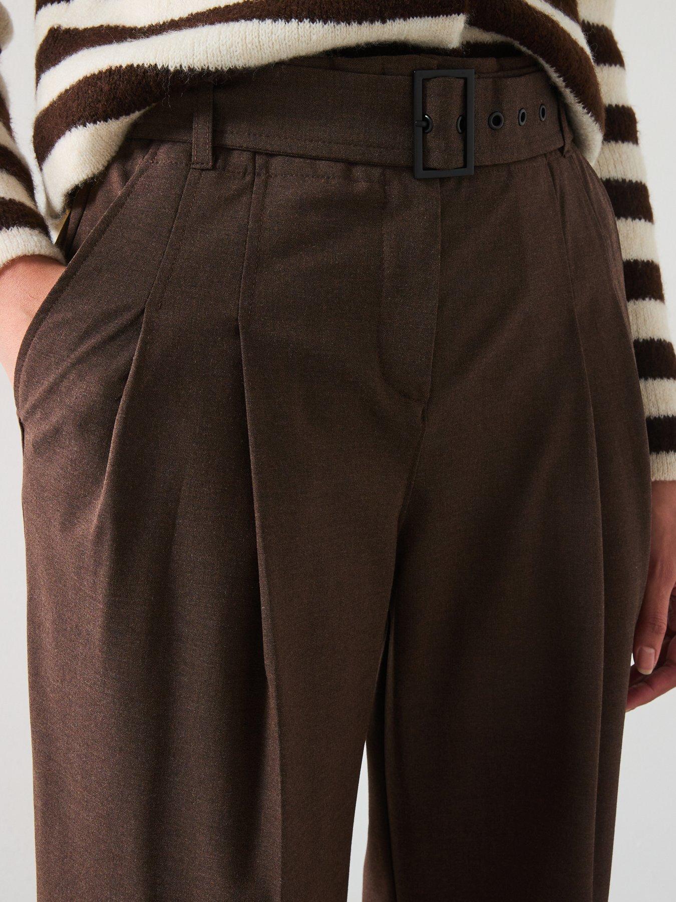 Image 5 of 6 of Mango Belted Wide Leg Trousers - Brown