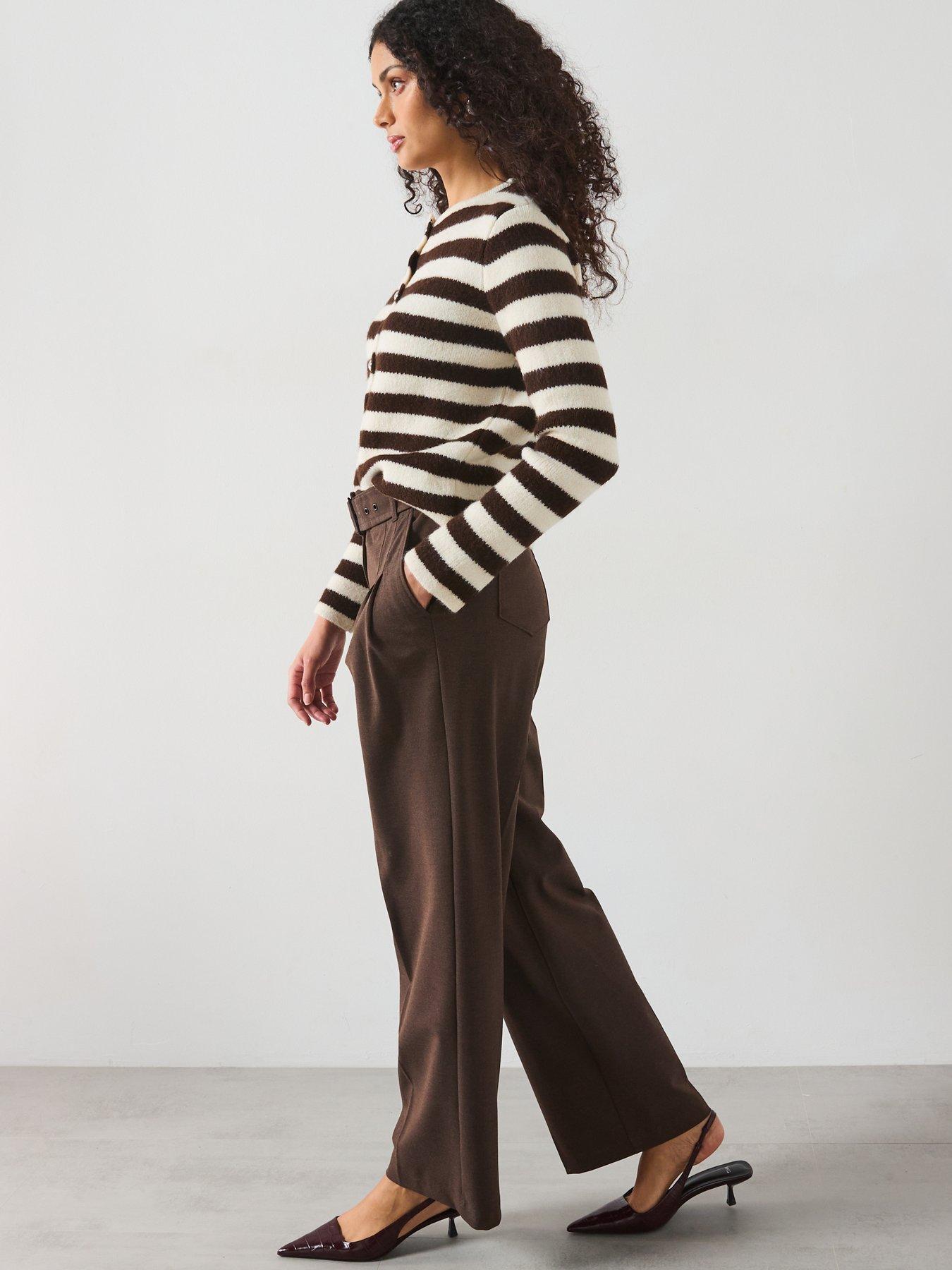 Image 6 of 6 of Mango Belted Wide Leg Trousers - Brown