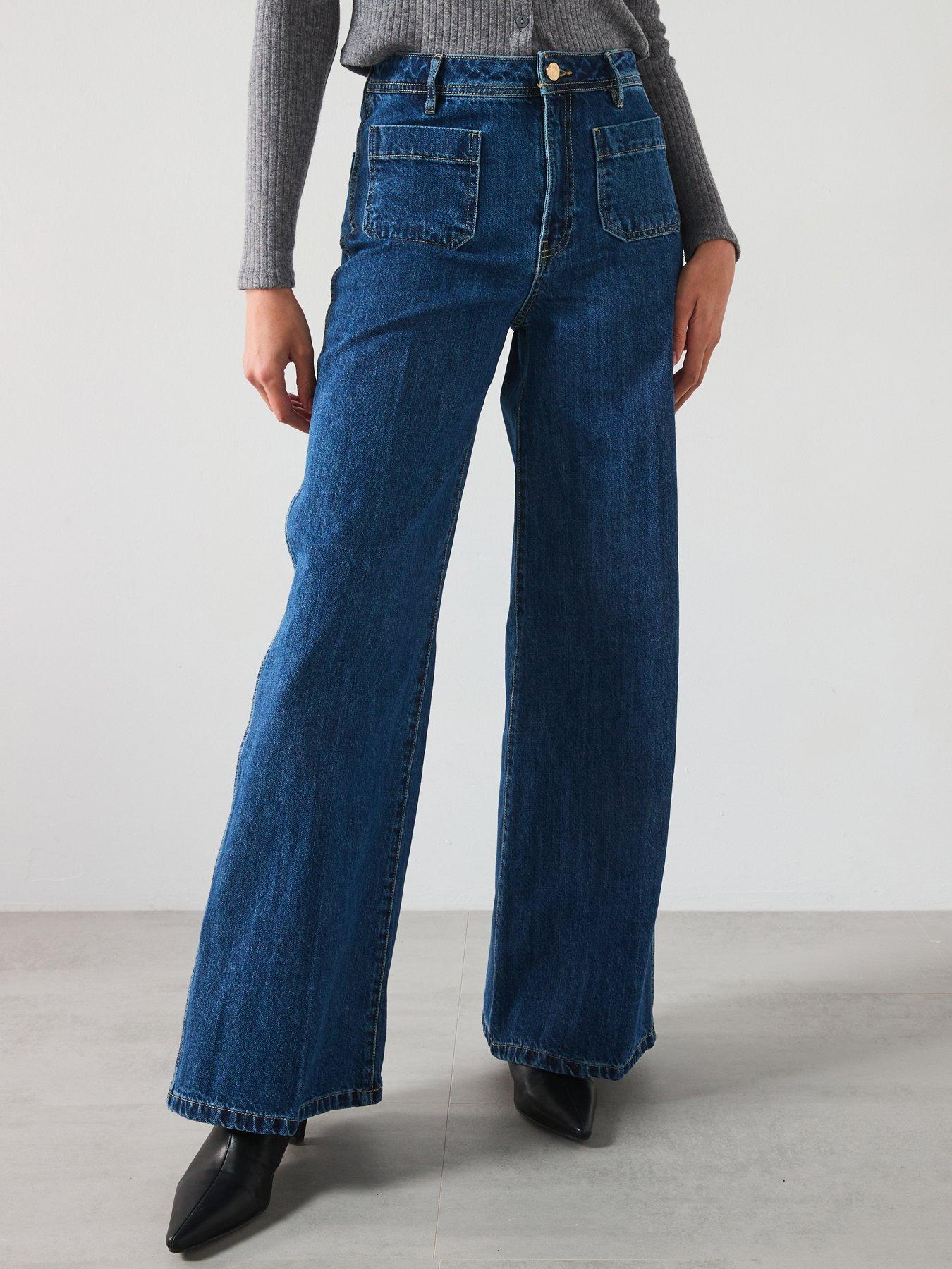 undefined Wide Leg Pocket Detail Jean - Dark Blue