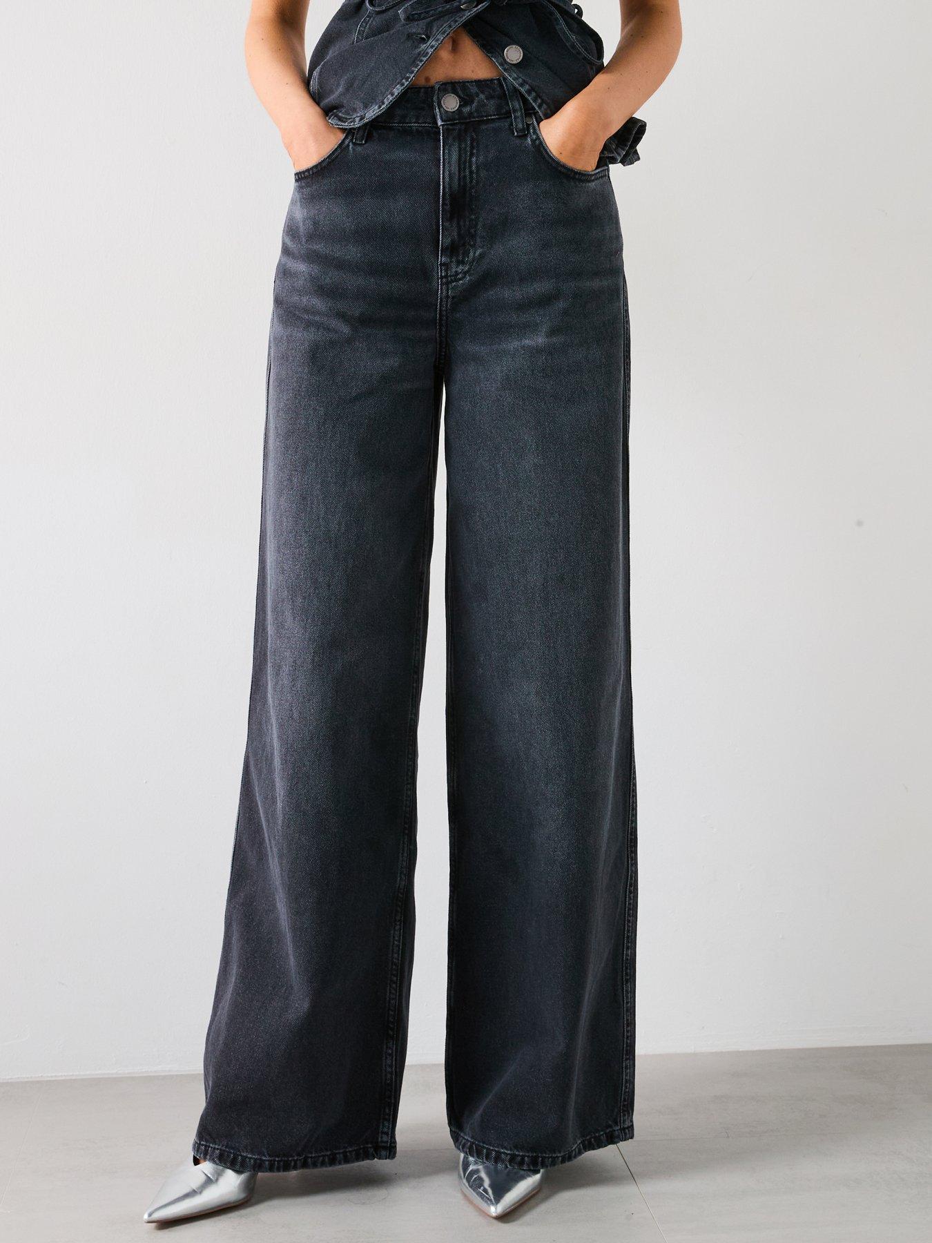 undefined Grey Wide Leg Jeans - Black