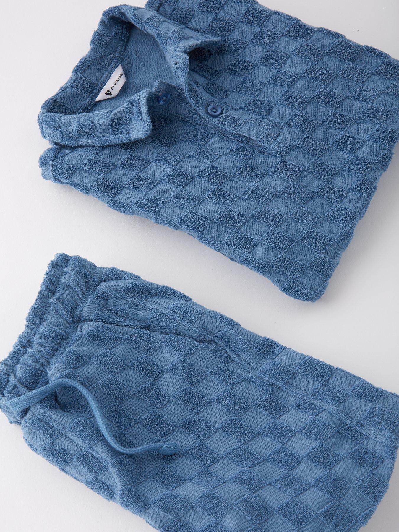 Image 4 of 4 of Mini V by Very Boys Chequerboard Towelling Polo And Short Set - Blue