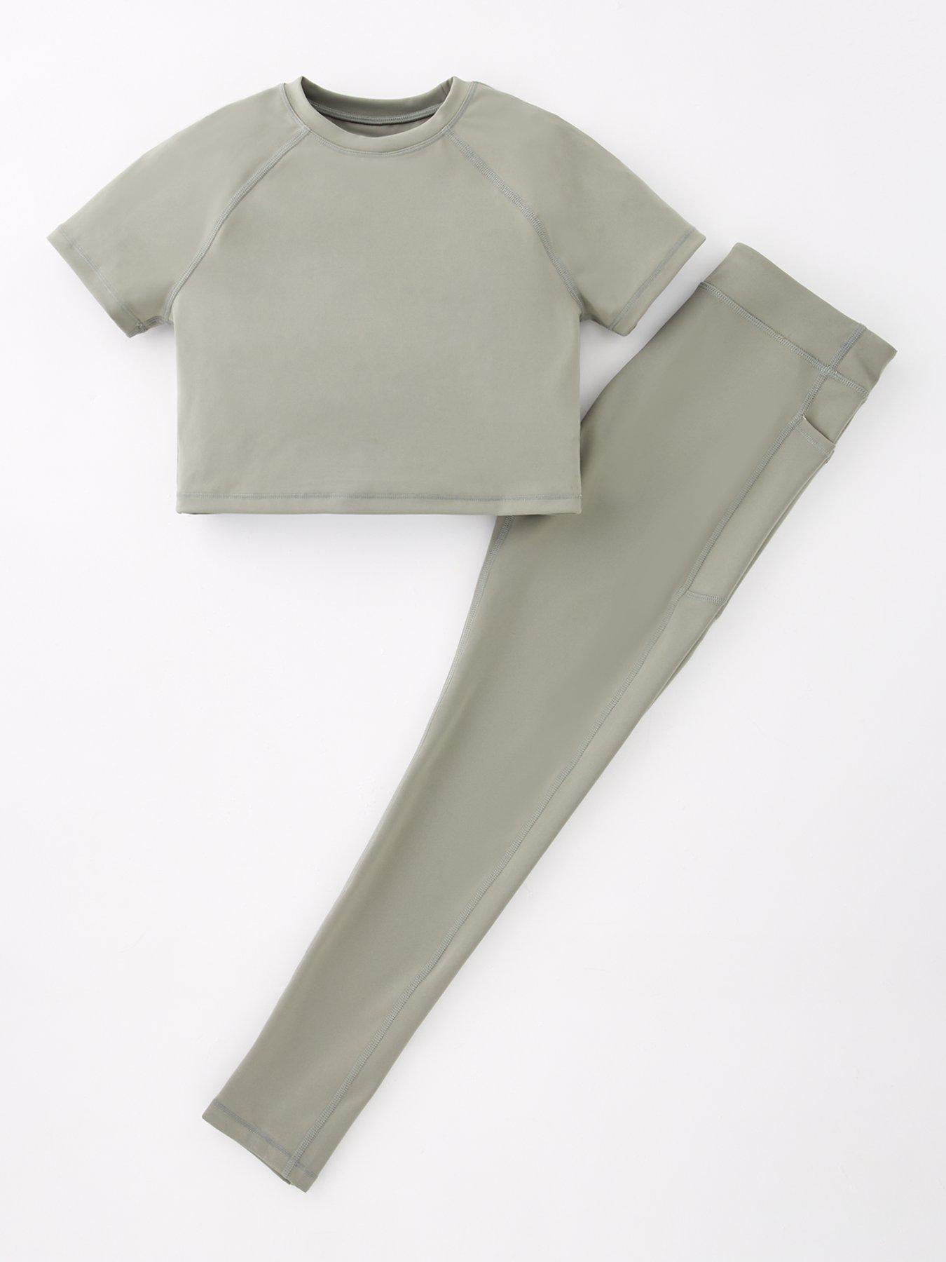 undefined Girls Short Sleeve And Legging Activewear Set - Green