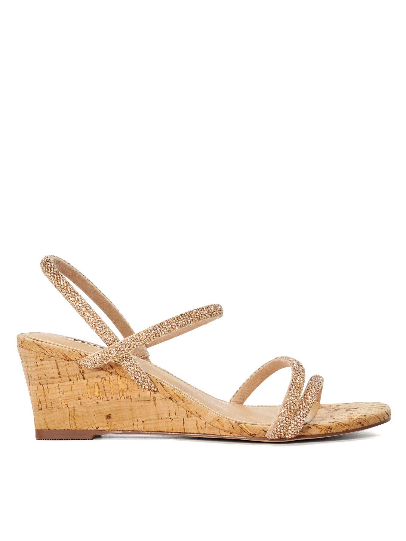 Dune London: Kalia Embellished Strap Cork Wedge Sandals - Blush Pink