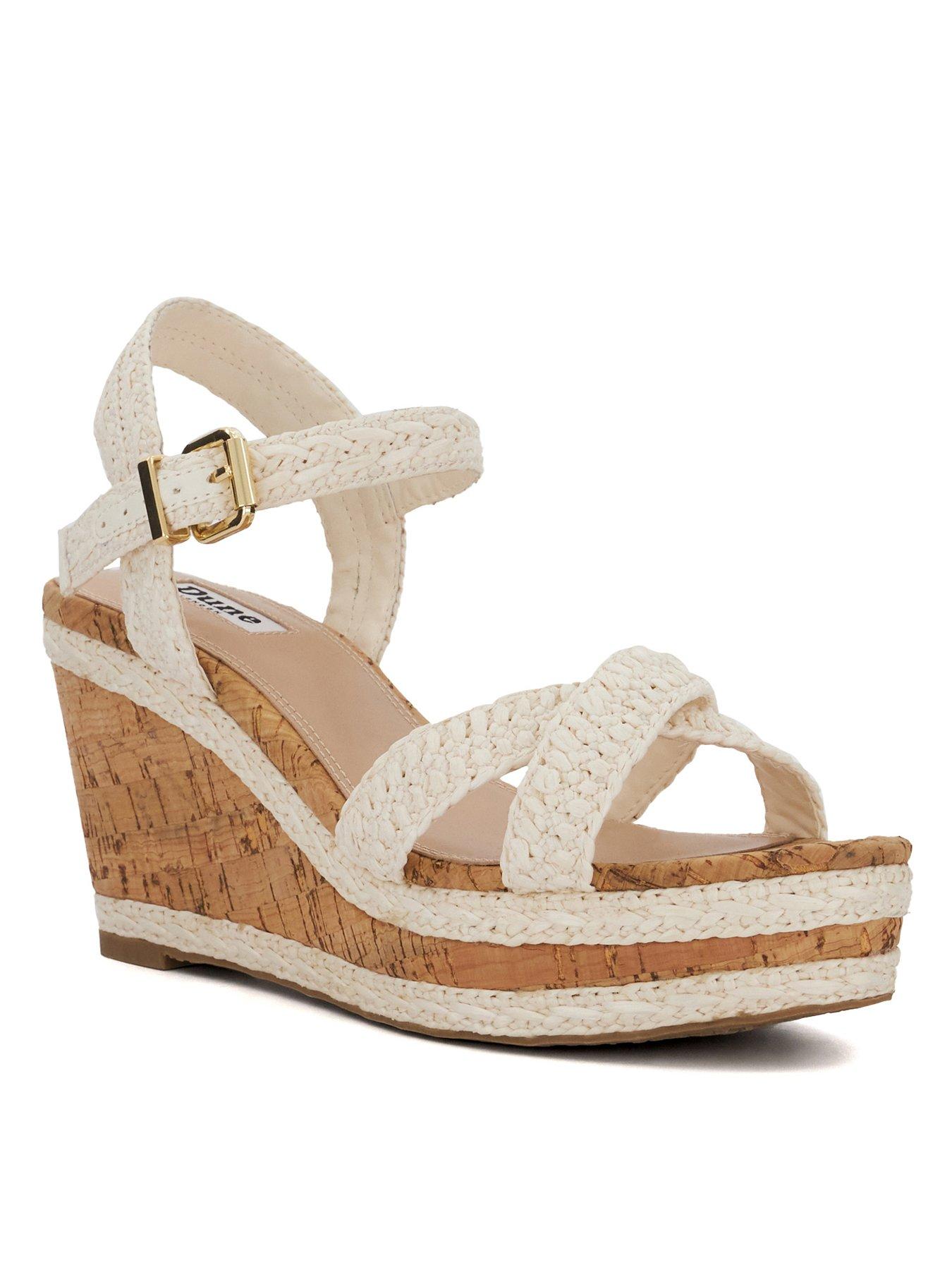 Image 2 of 6 of Dune London Kelisa Braided Cross Strap Cork Wedge Sandals - White