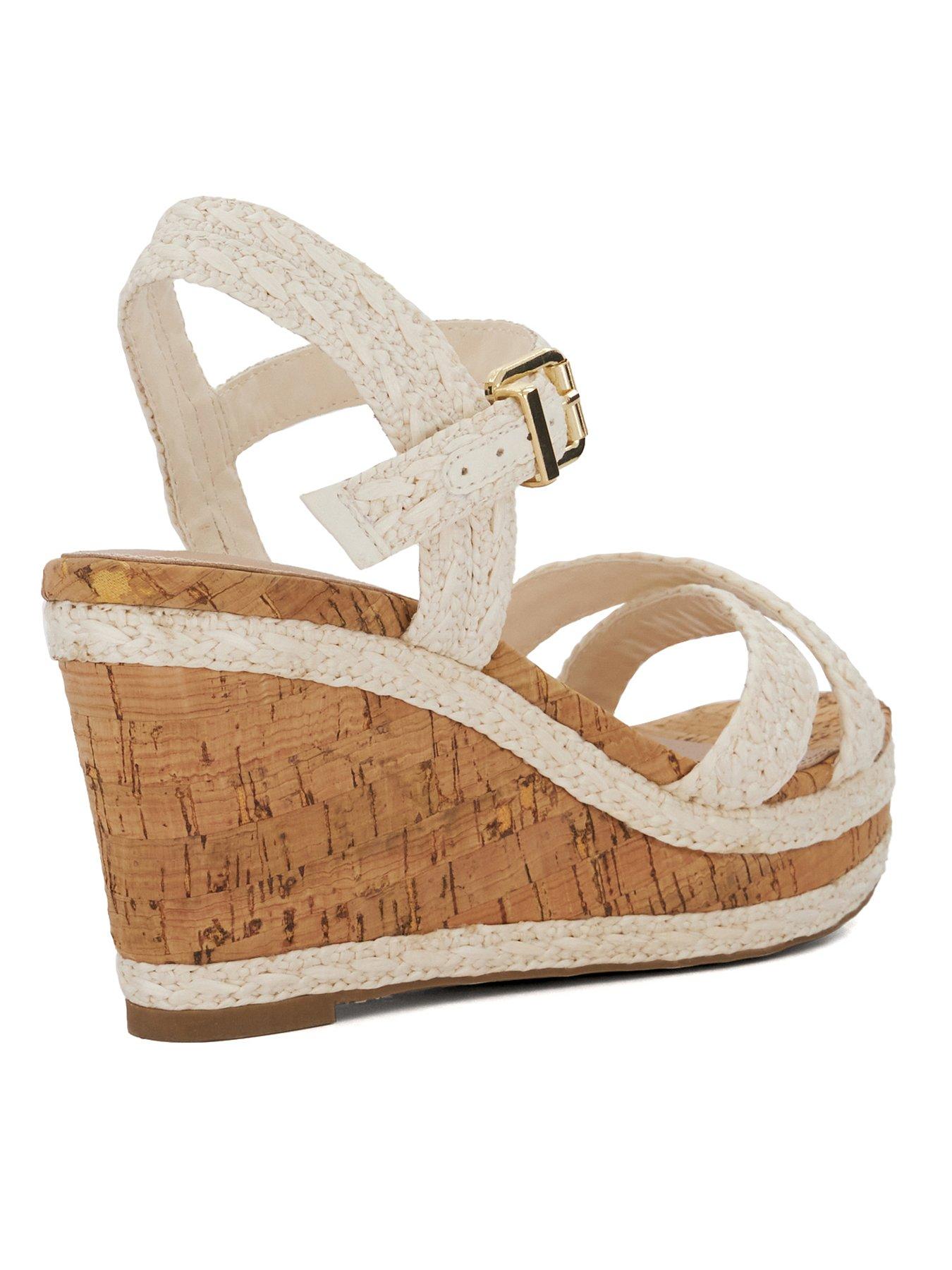 Image 3 of 6 of Dune London Kelisa Braided Cross Strap Cork Wedge Sandals - White