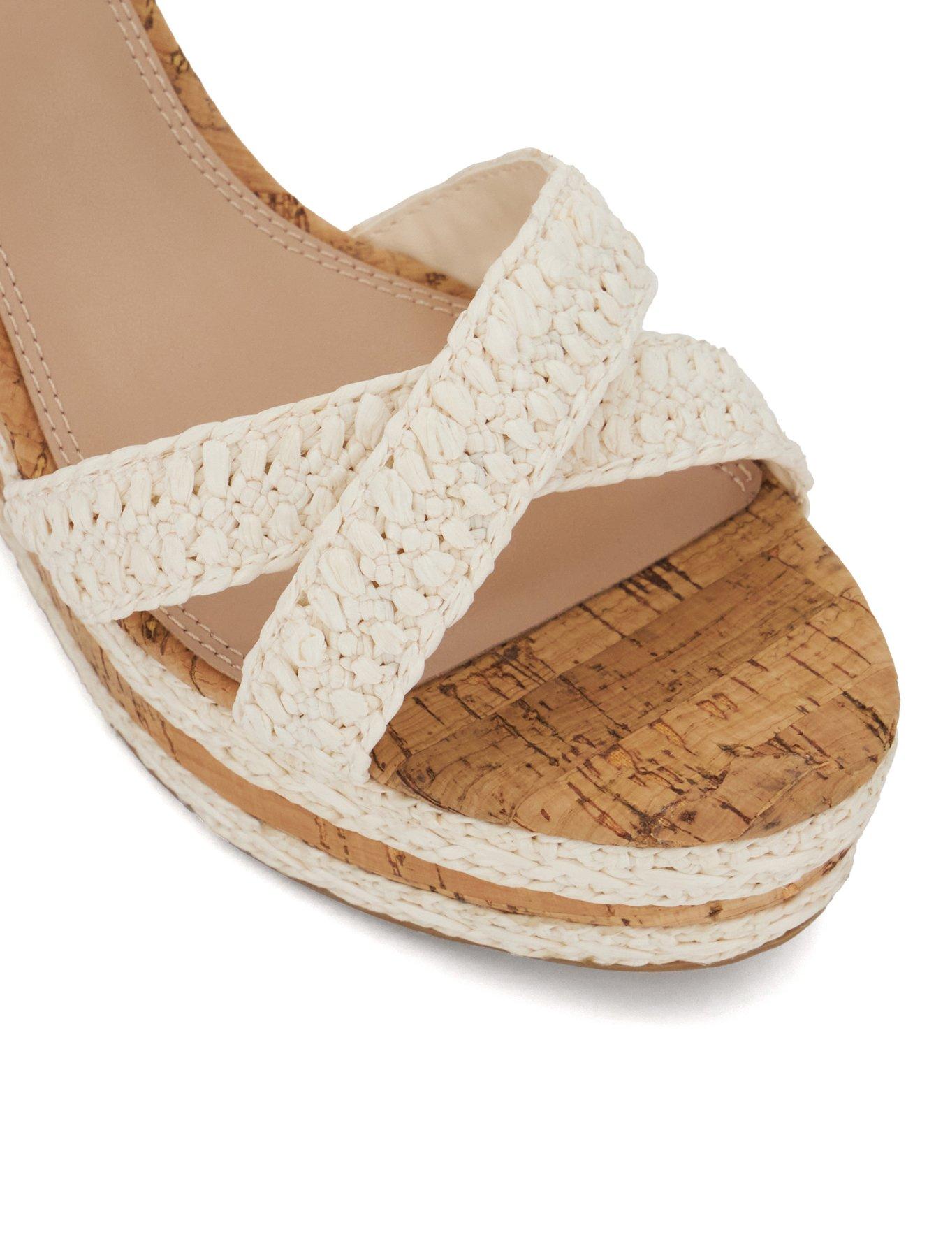 Image 5 of 6 of Dune London Kelisa Braided Cross Strap Cork Wedge Sandals - White