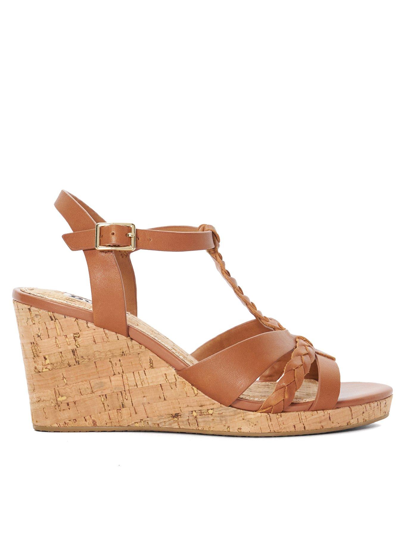 undefined Koali Leather Cork Wedge Sandals - Tan