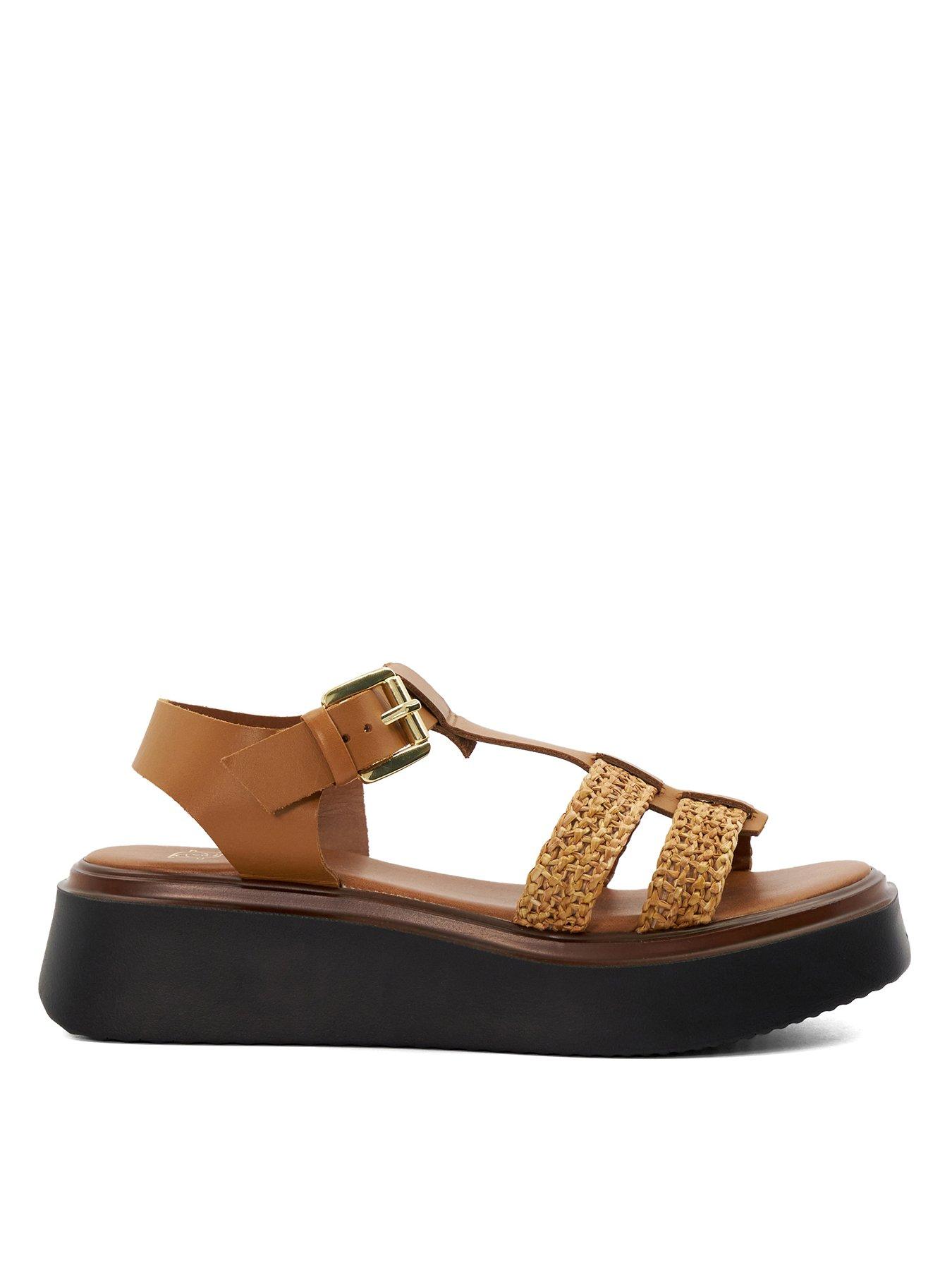 Image of Dune London Lyons Woven Leather Wedge Sandals - Tan