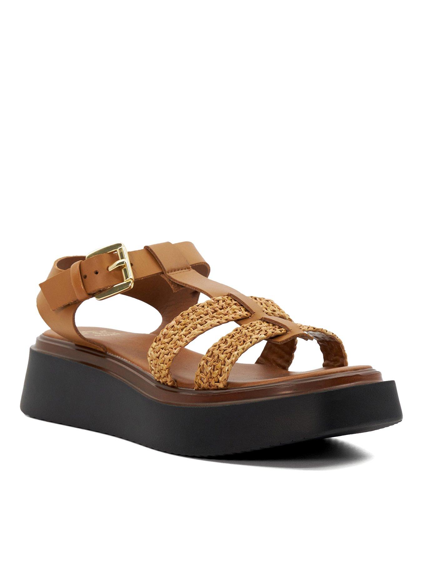 Image 3 of 5 of Dune London Lyons Woven Leather Wedge Sandals - Tan