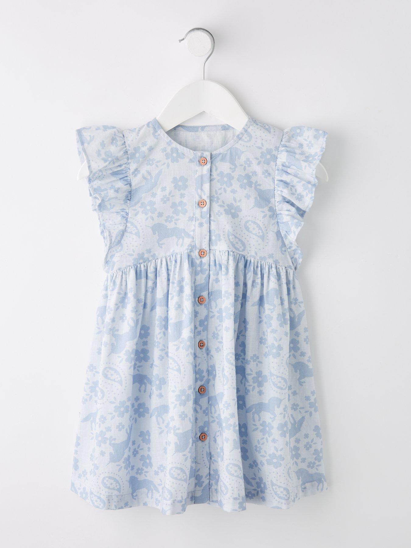 undefined Girls Button Down Unicorn Printed Dress - Blue