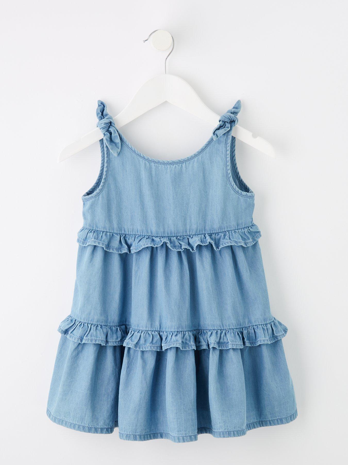 undefined Girls Bow Shoulder Denim Dress - Blue