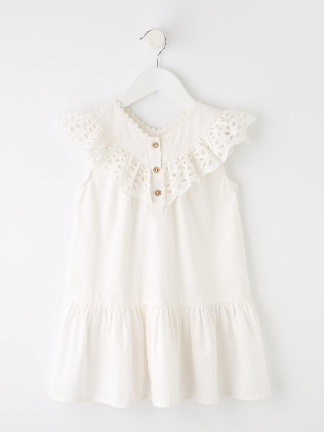 Mini V by Very Girls Frill Textured Dress - White