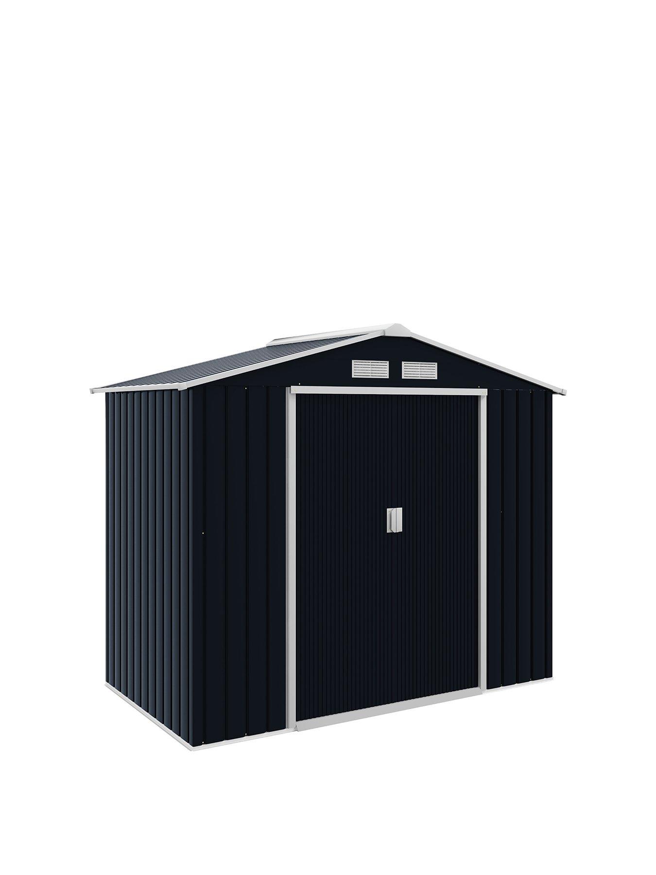 undefined 7 x 4ft Garden Shed Storage with Locking Door and Foundation Kit, Dark Grey