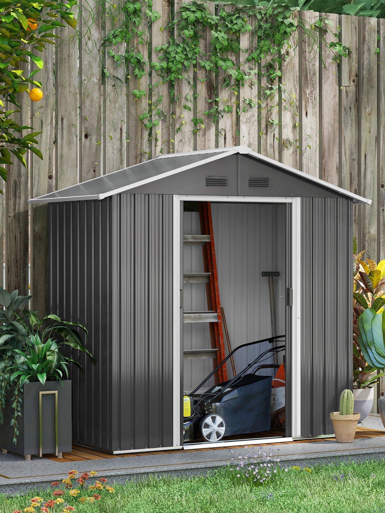 undefined 6.5ft x 3.5ft Garden Shed, Metal Shed for Garden and Outdoor Storage, Dark Grey
