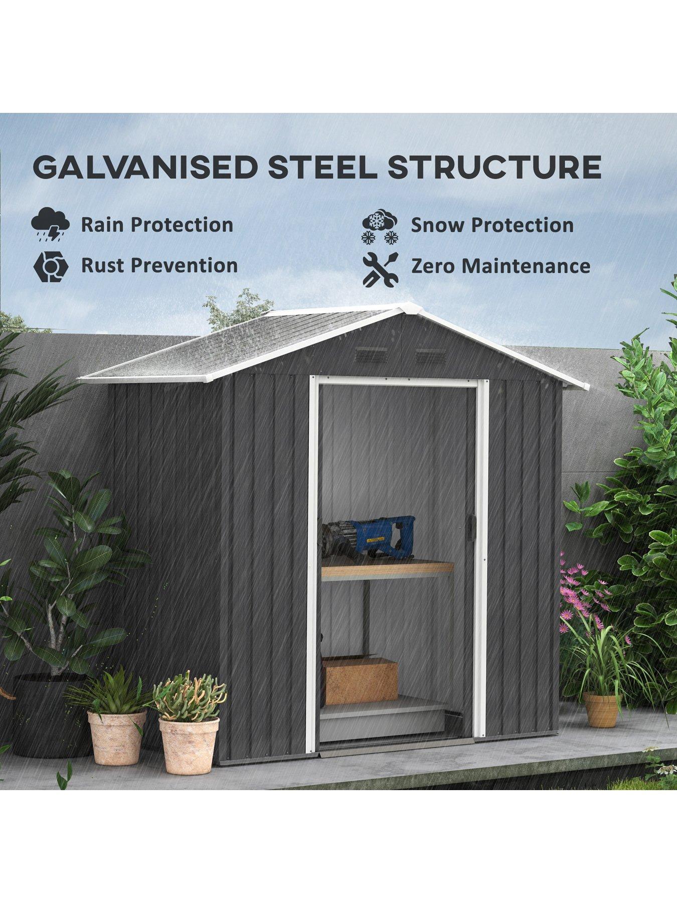 Image 5 of 7 of OutSunny 6.5ft x 3.5ft Garden Shed, Metal Shed for Garden and Outdoor Storage, Dark Grey