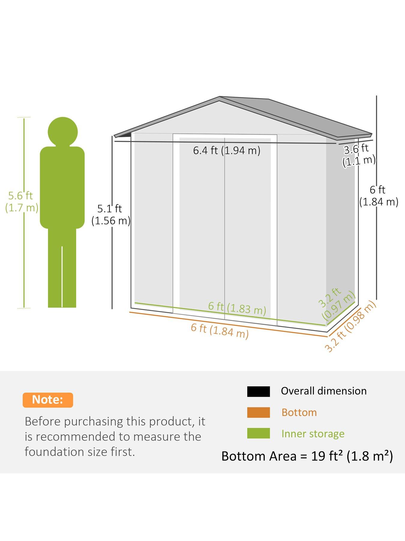 Image 6 of 7 of OutSunny 6.5ft x 3.5ft Garden Shed, Metal Shed for Garden and Outdoor Storage, Dark Grey