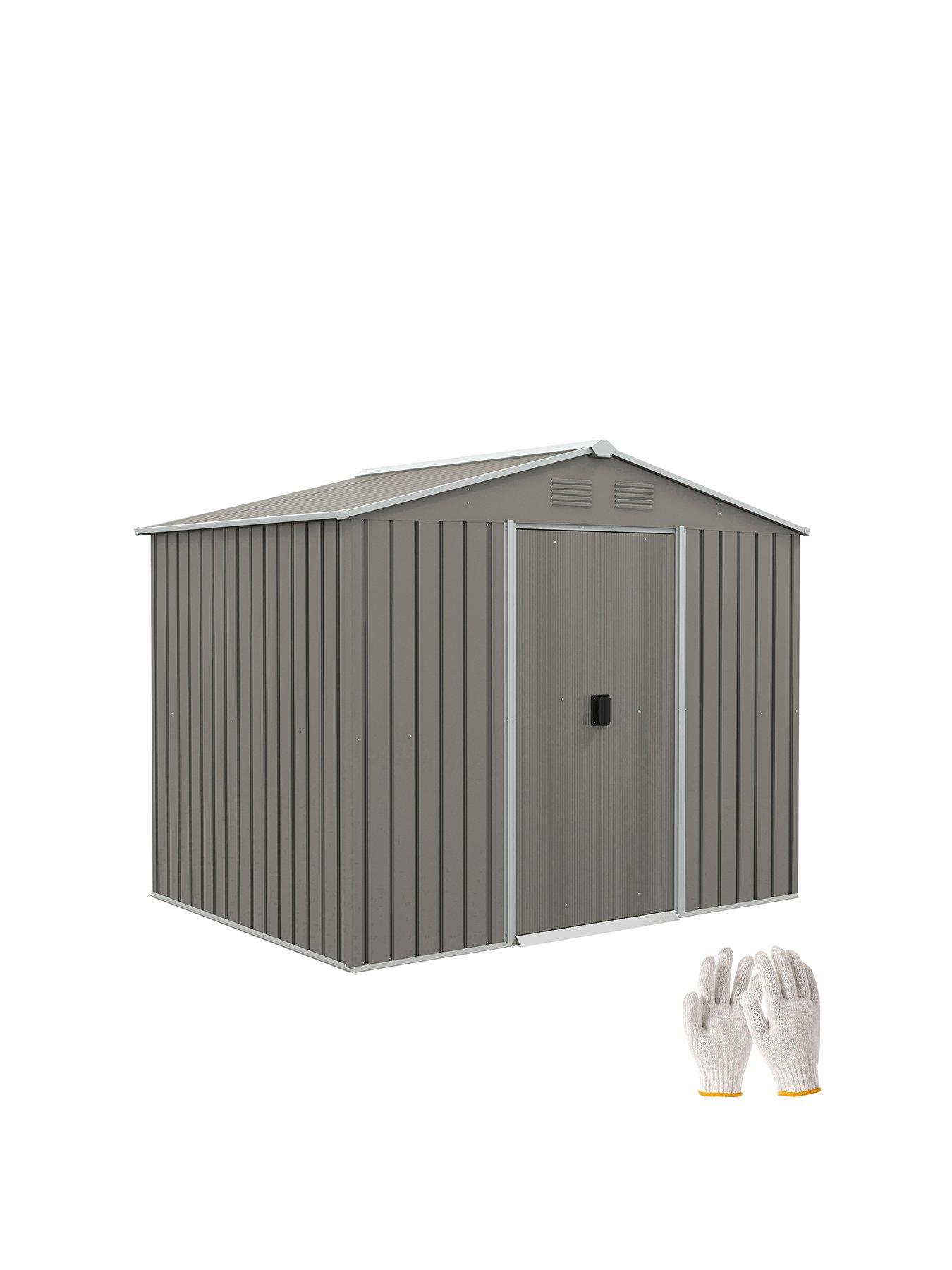 Product photograph of Outsunny 8 X 6ft Outdoor Garden Storage Shed With Double Sliding Door Light Grey from very.co.uk