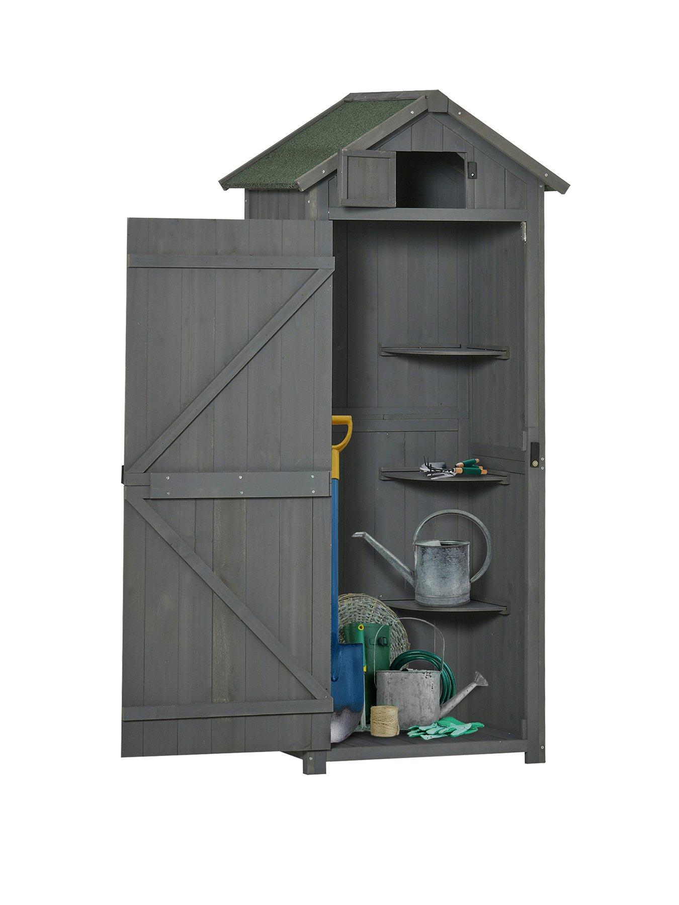 Image 2 of 7 of OutSunny Garden Storage Shed 3 Shelves Tool House w/ Asphalt Roof 77 x 54 x 179 cm Grey