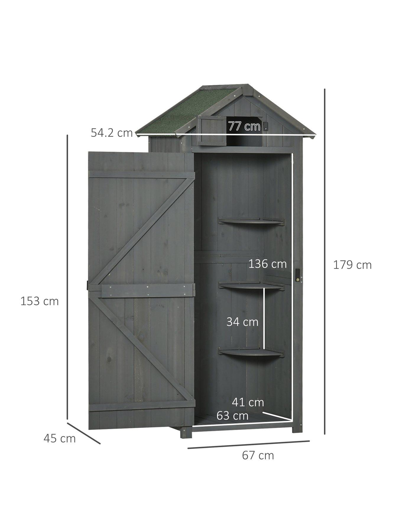 Image 3 of 7 of OutSunny Garden Storage Shed 3 Shelves Tool House w/ Asphalt Roof 77 x 54 x 179 cm Grey