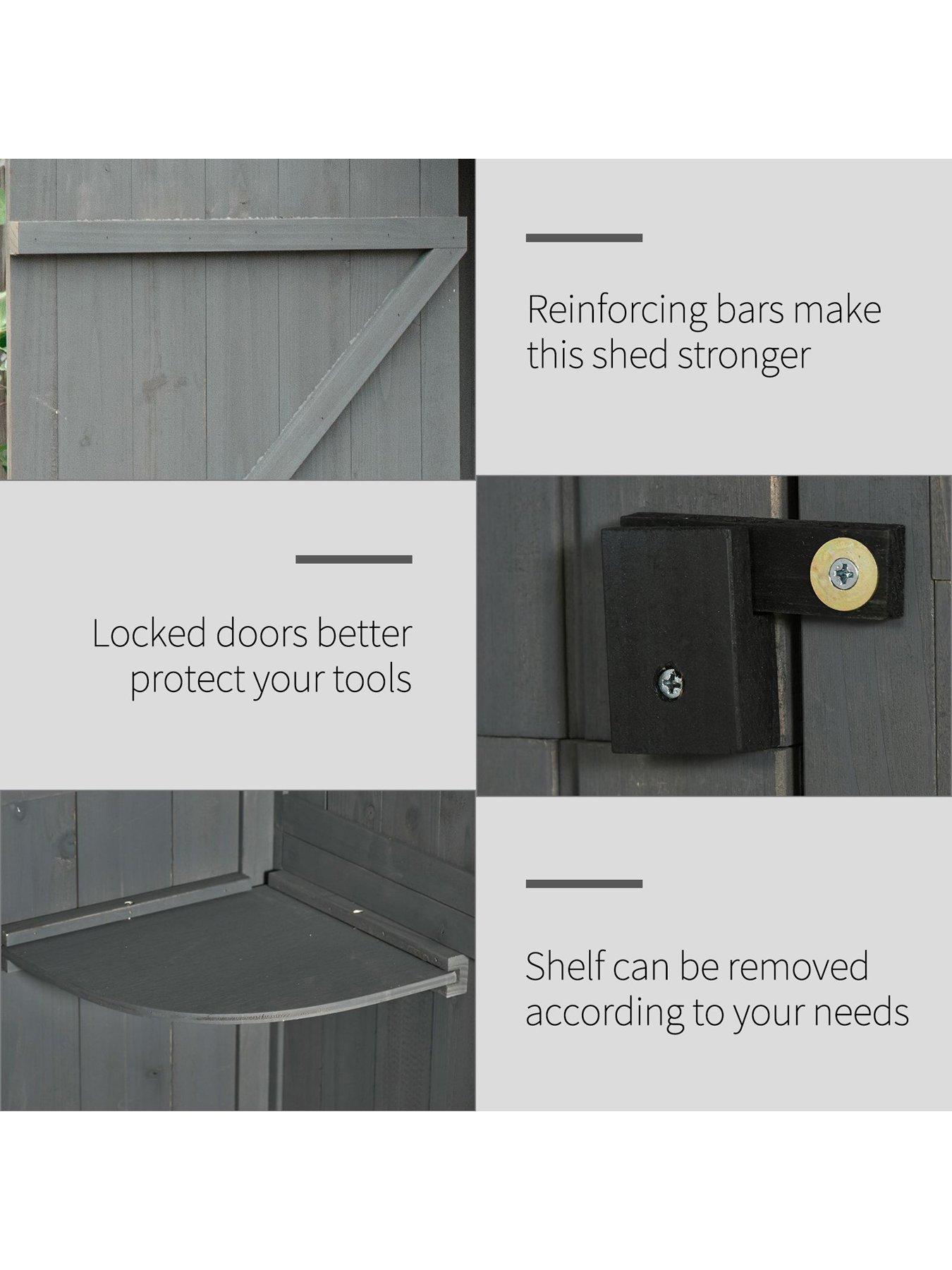 Image 6 of 7 of OutSunny Garden Storage Shed 3 Shelves Tool House w/ Asphalt Roof 77 x 54 x 179 cm Grey