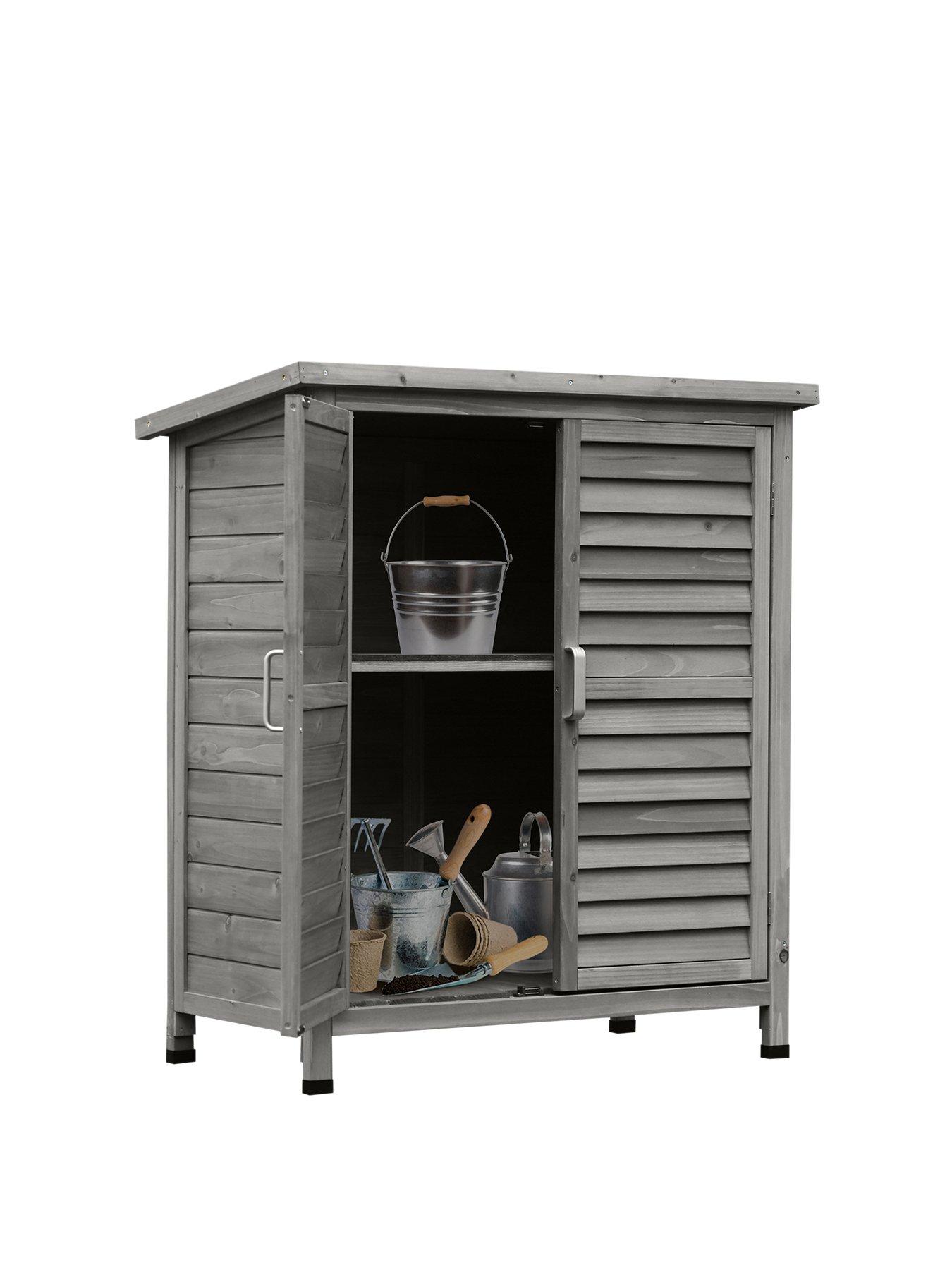 Image 1 of 6 of OutSunny Garden Storage Shed Wooden Garage Organisation Outdoor Cabinet w/ Doors, Grey