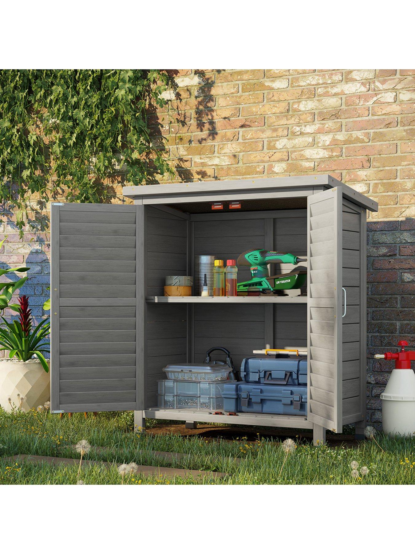 Image 2 of 6 of OutSunny Garden Storage Shed Wooden Garage Organisation Outdoor Cabinet w/ Doors, Grey