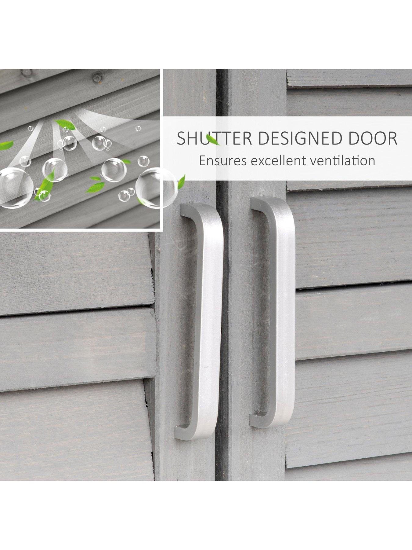 Image 4 of 6 of OutSunny Garden Storage Shed Wooden Garage Organisation Outdoor Cabinet w/ Doors, Grey