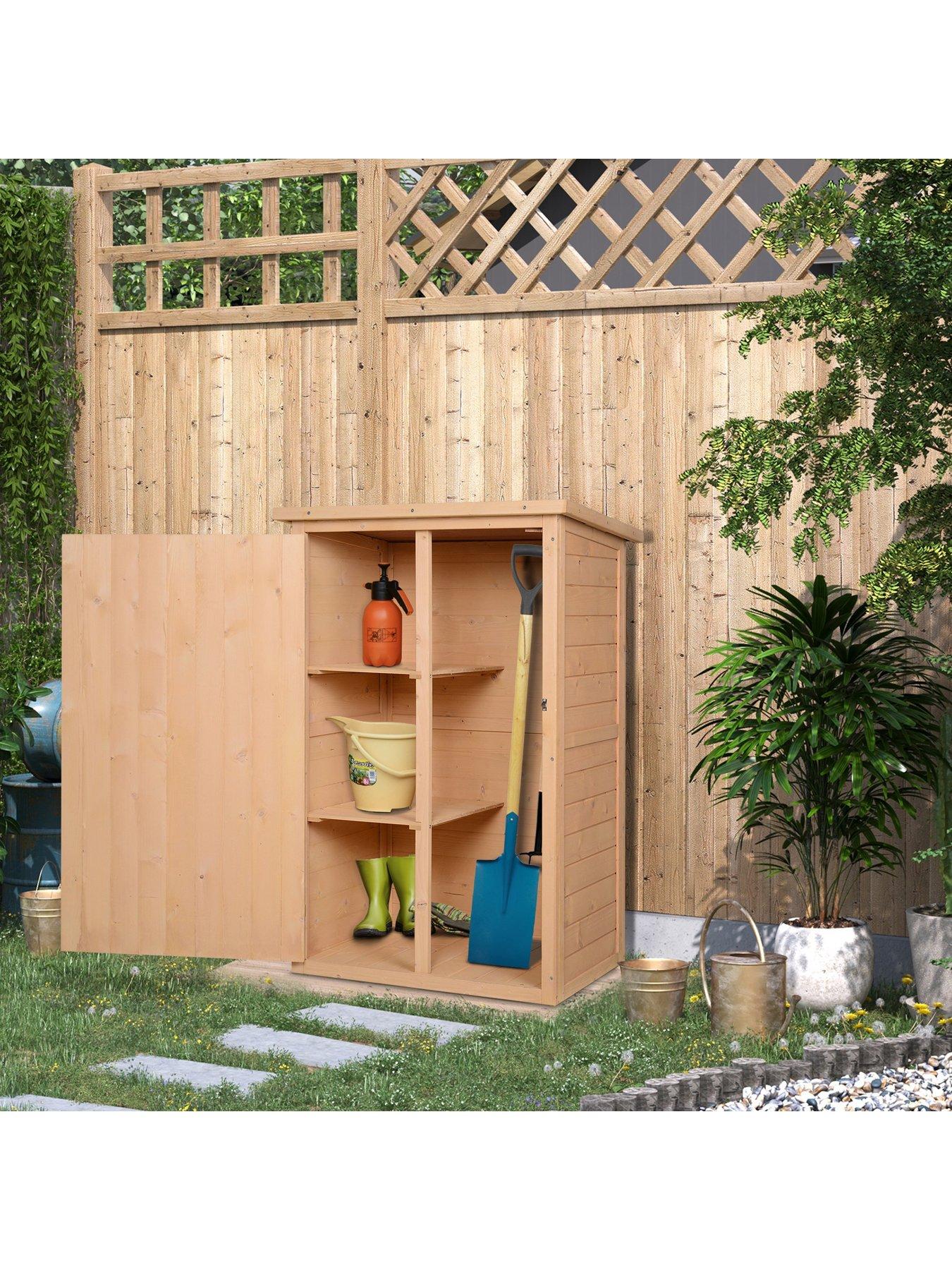 Image 2 of 6 of OutSunny Garden Shed Wooden Garden Tool Storage Shed w/ 2 Shelves 75 x 56 x115cm Natural