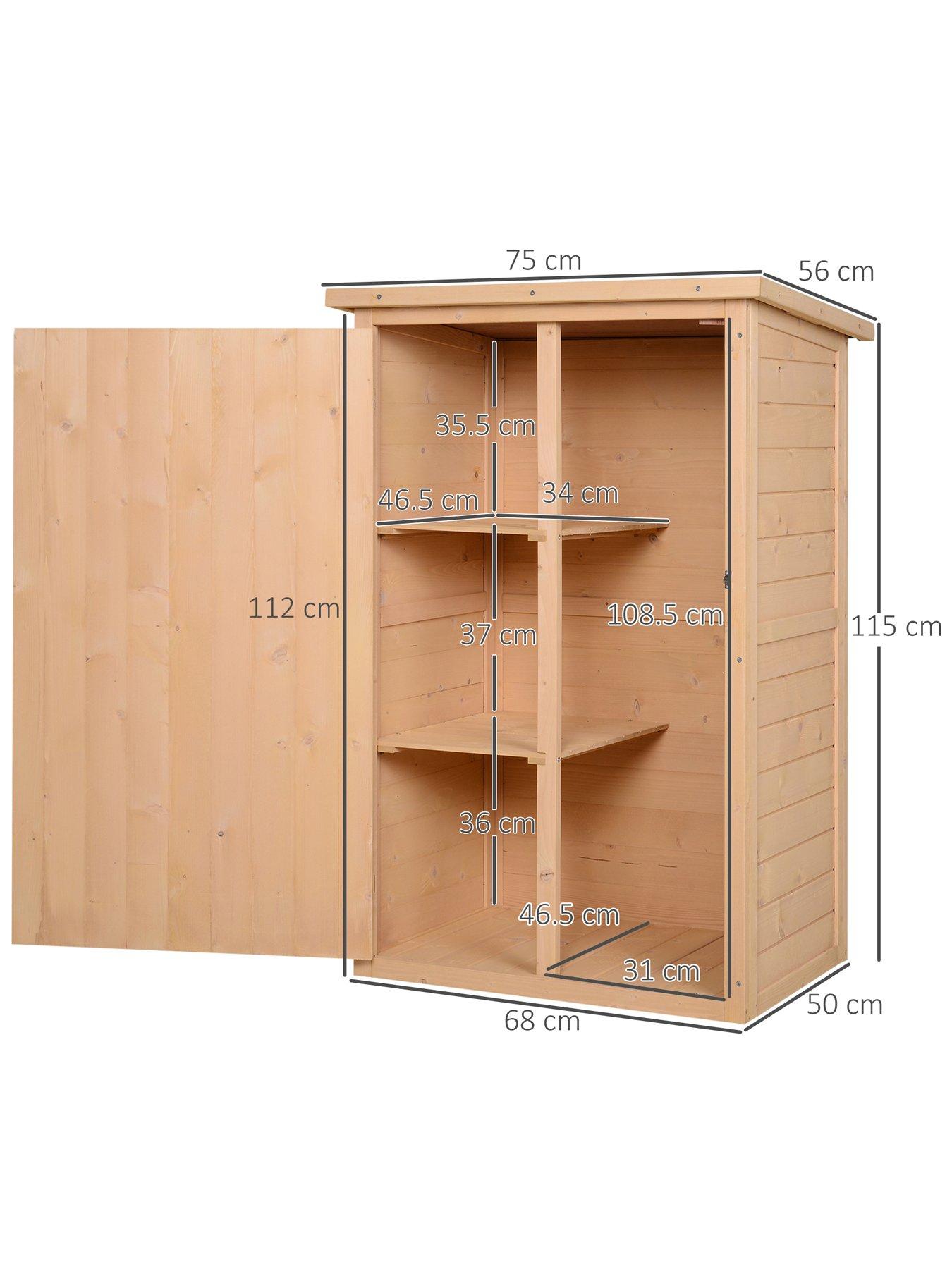 Image 3 of 6 of OutSunny Garden Shed Wooden Garden Tool Storage Shed w/ 2 Shelves 75 x 56 x115cm Natural