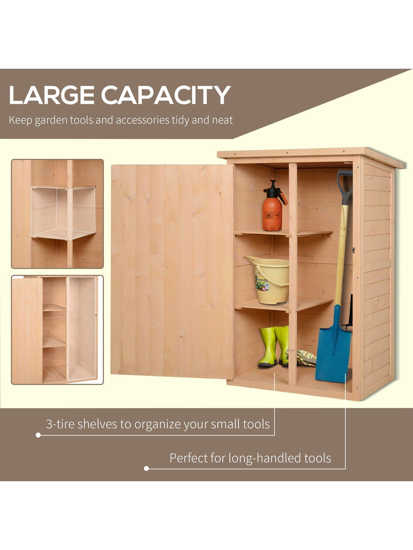 Image 4 of 6 of OutSunny Garden Shed Wooden Garden Tool Storage Shed w/ 2 Shelves 75 x 56 x115cm Natural