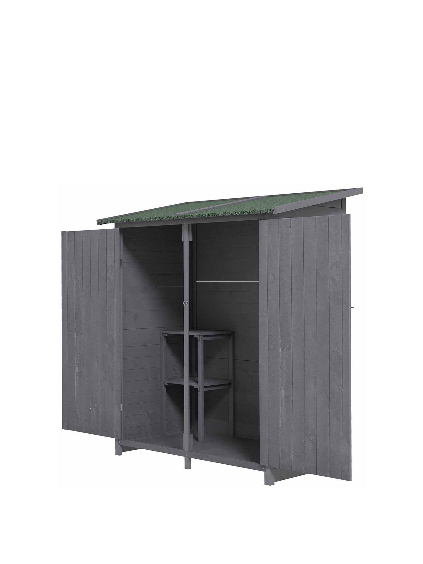 OutSunny Garden Wood Storage Shed w/ Storage Table, Asphalt Roof, 139x75x160cm, Grey