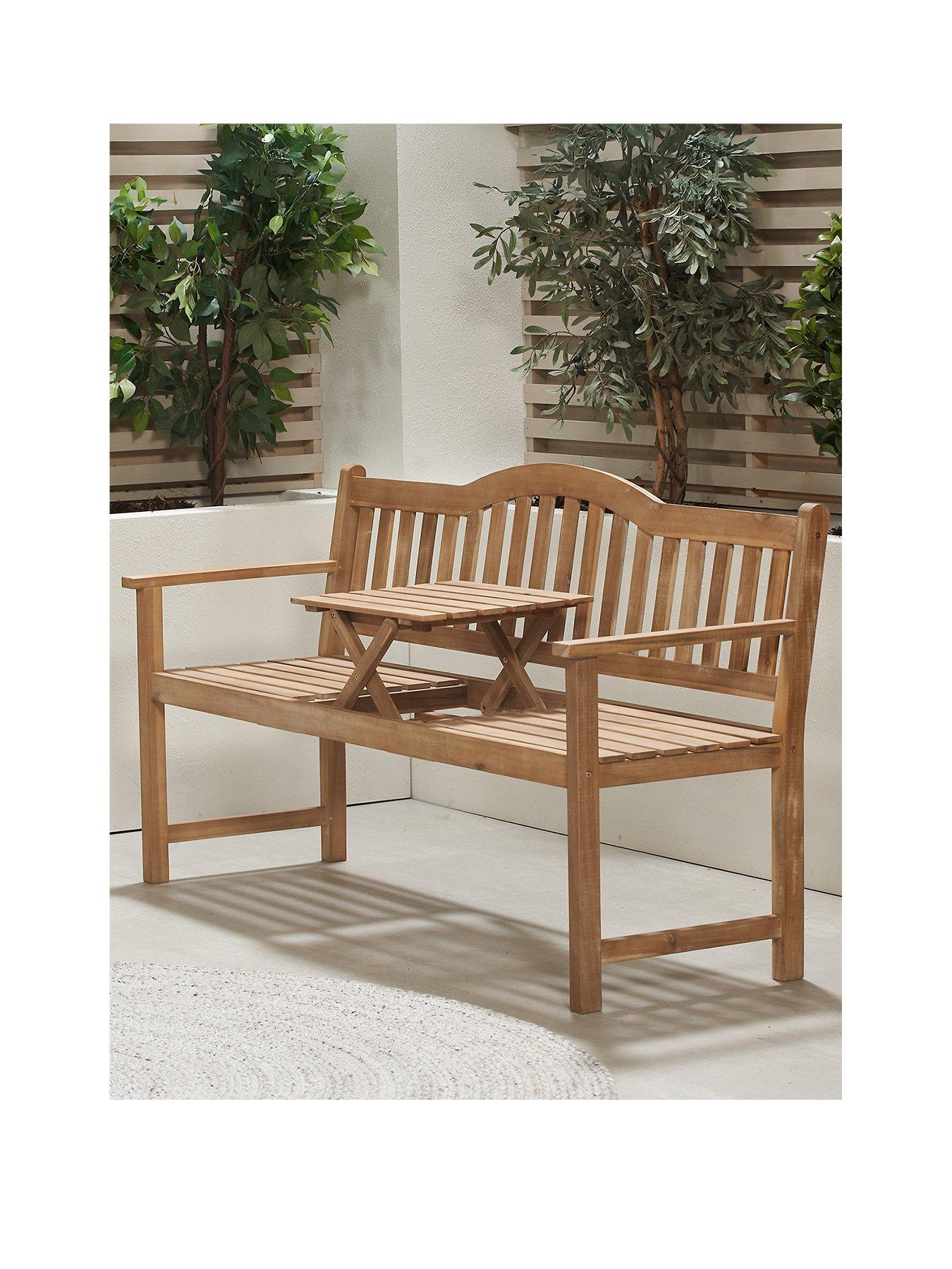 Image 1 of 6 of Pacific Lifestyle Richmond Light Teak Outdoor Bench with Pop Up Table