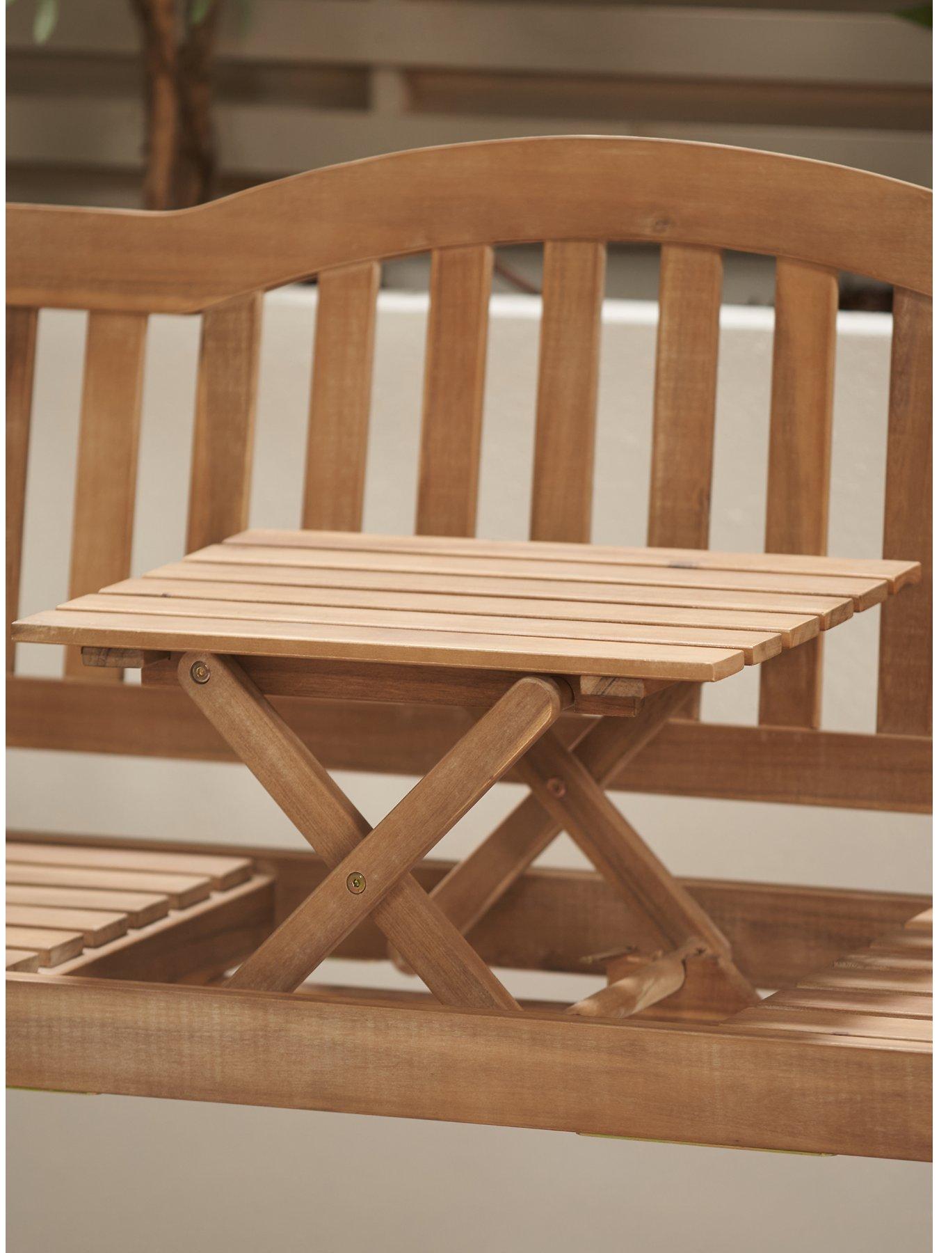 Image 3 of 6 of Pacific Lifestyle Richmond Light Teak Outdoor Bench with Pop Up Table