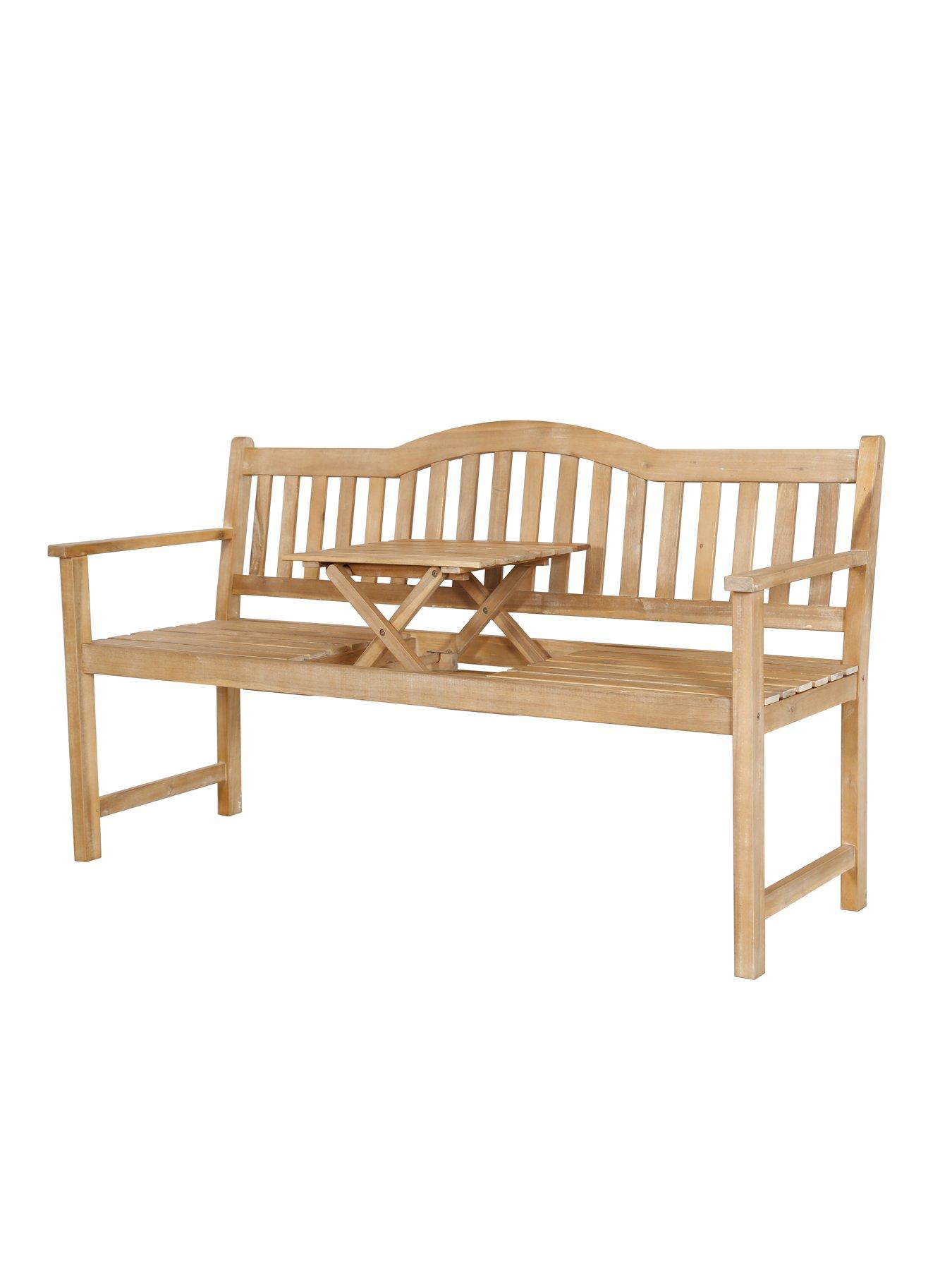Image 6 of 6 of Pacific Lifestyle Richmond Light Teak Outdoor Bench with Pop Up Table