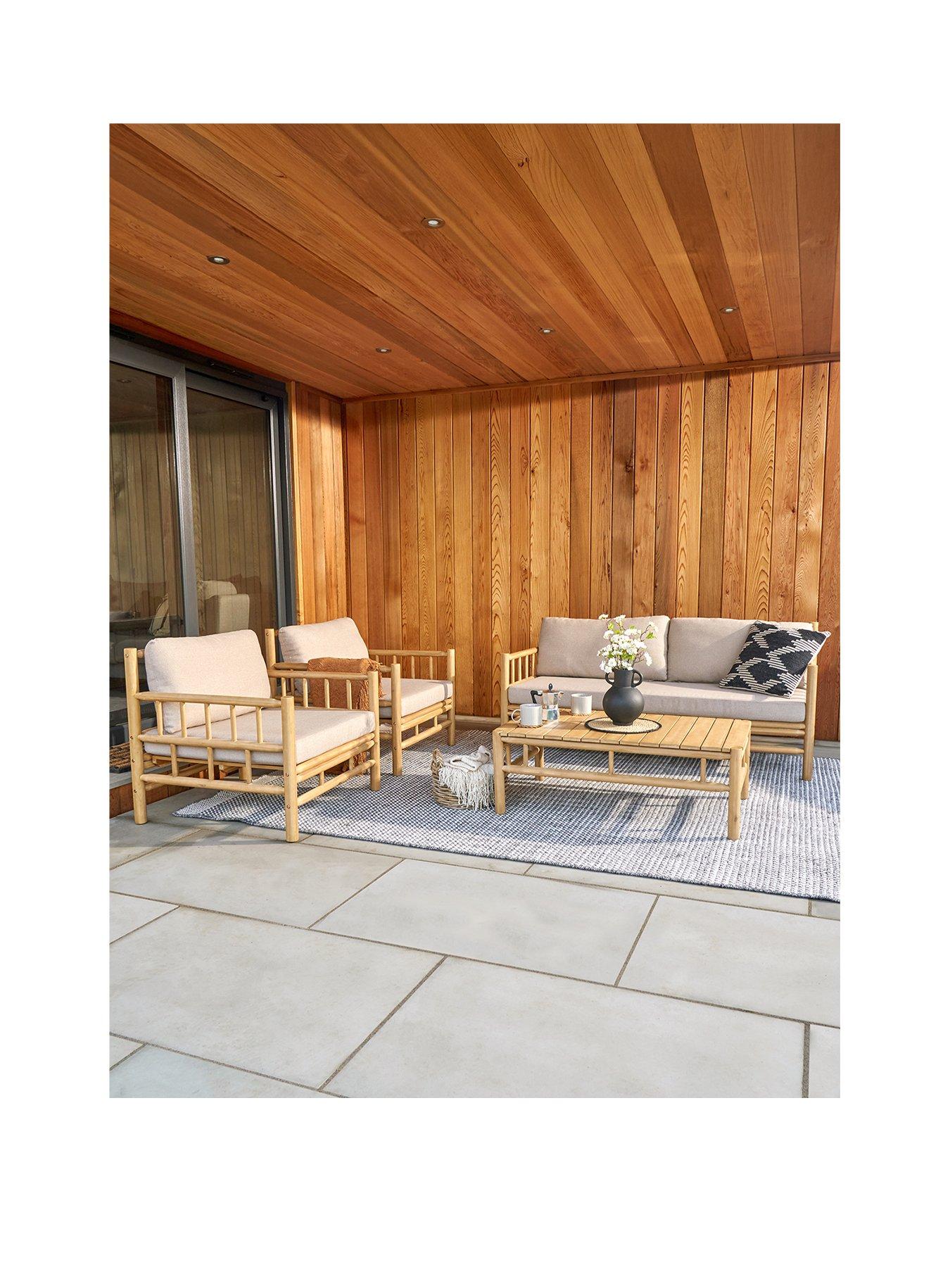 Product photograph of Pacific Lifestyle Costa Rica Natural Bamboo Finish Outdoor Sofa Set from very.co.uk