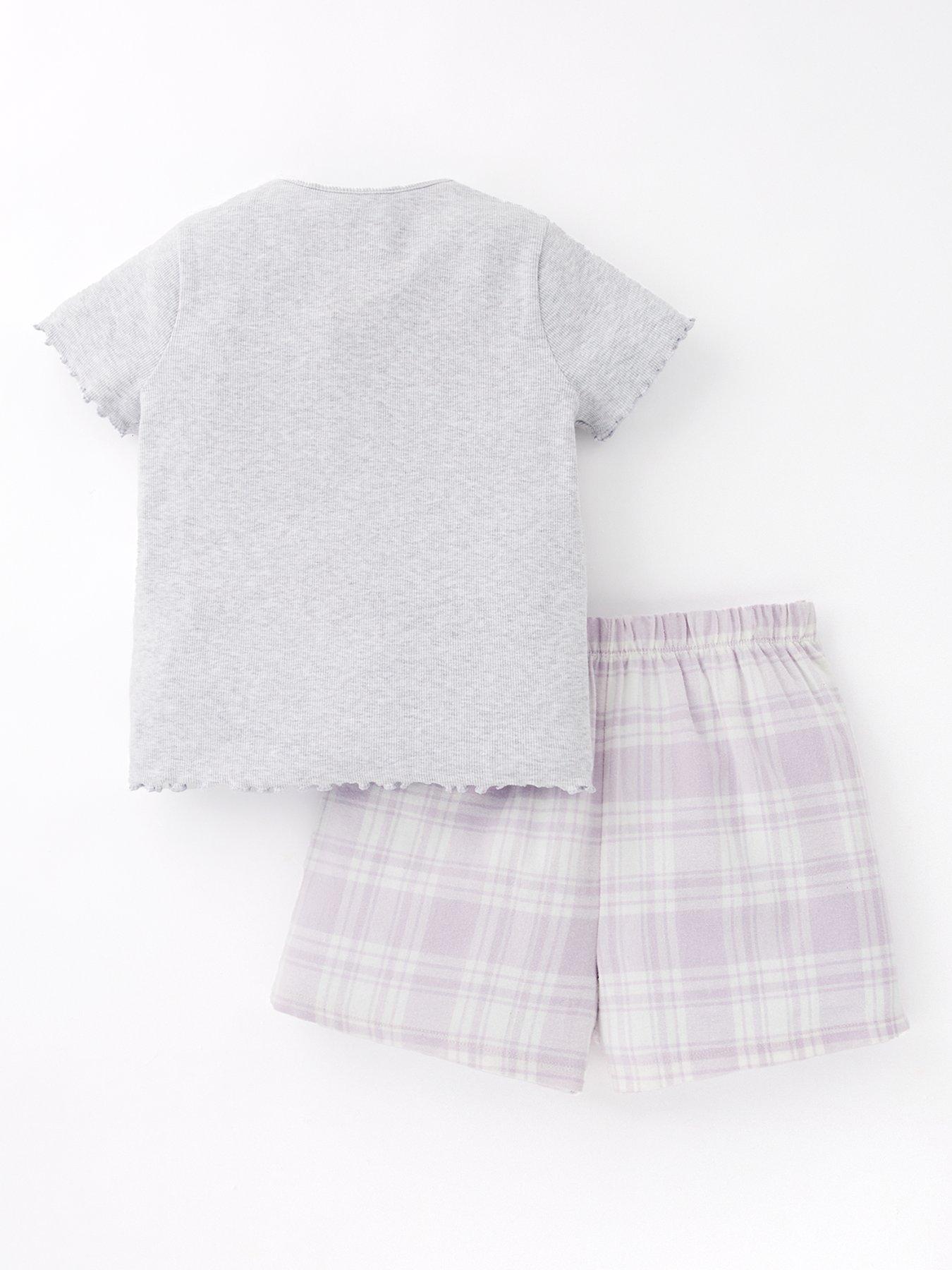 Image 2 of 4 of V by Very Girls Check Short and Henley Short Sleeve Top PJ - Grey