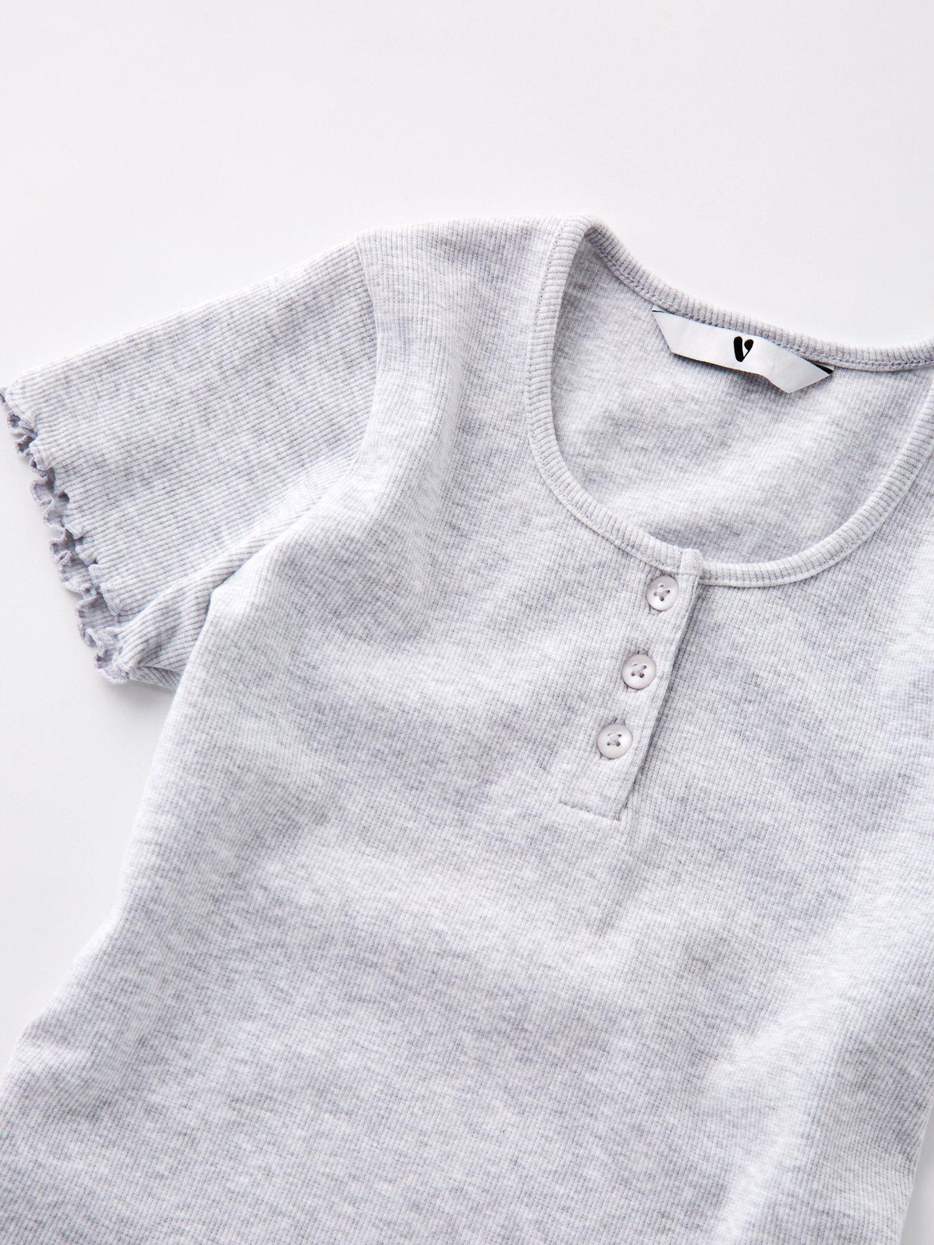 Image 3 of 4 of V by Very Girls Check Short and Henley Short Sleeve Top PJ - Grey